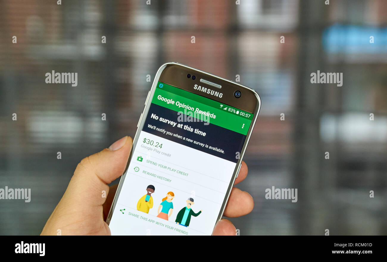 MONTREAL, KANADA - 23. JUNI 2016: Google Stellungnahme Belohnungen Anwendung auf Samsung S7-Bildschirm. Google Meinung Rewards ist ein App erstellt von Google verbrauchen Stockfoto
