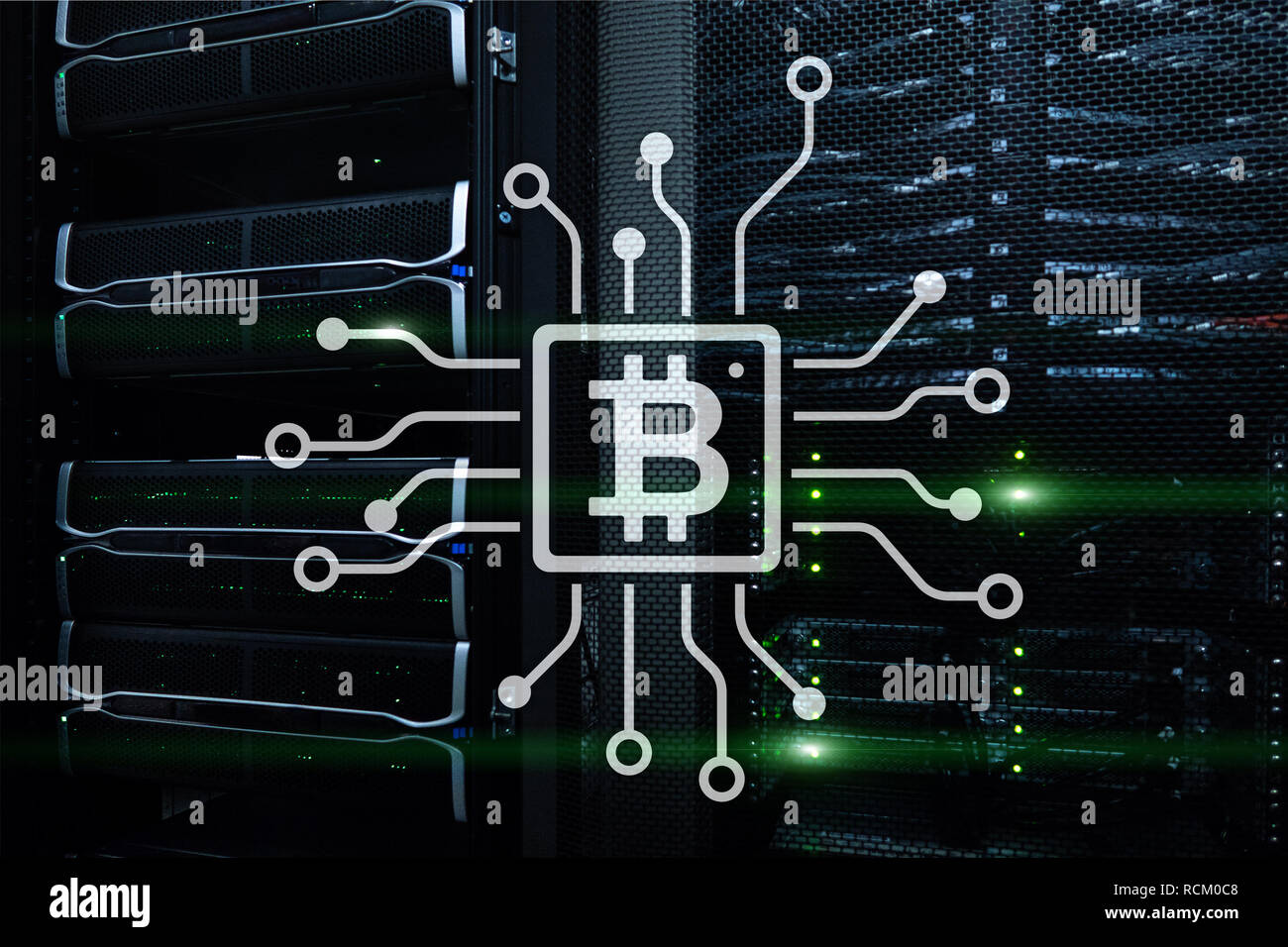 Bitcoin Blockchain Konzept Auf Server Zimmer Hintergrund Stockfoto - 