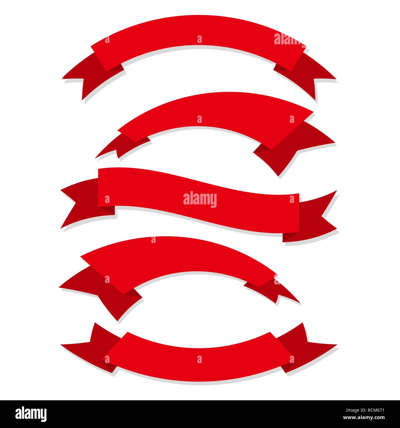 Satz von roten Bändern oder Banner in flacher Ausführung. Vector Illustration. Bänder, auf weißem Hintergrund Stock Vektor