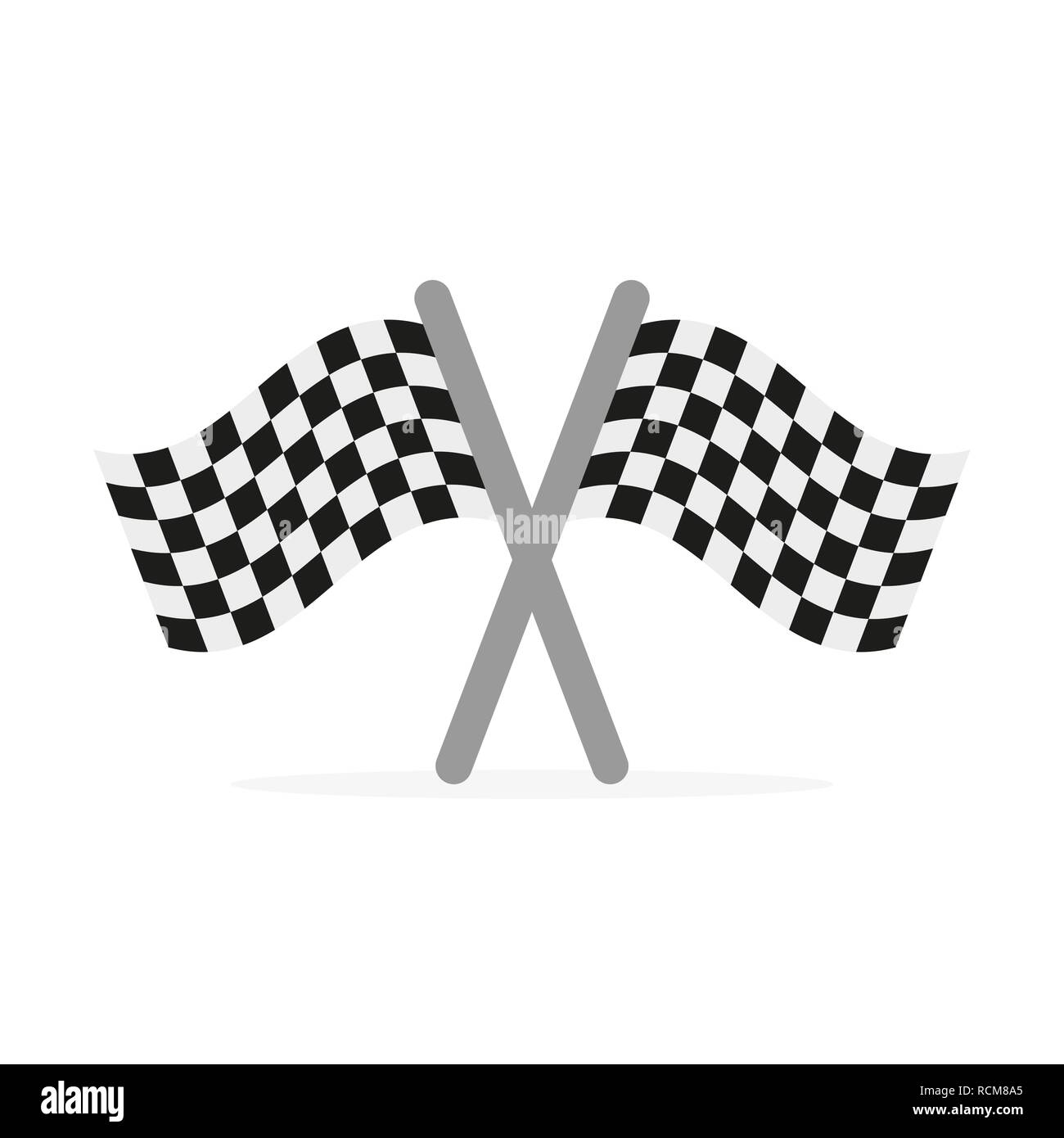 Zwei gekreuzte Finishing flags in flacher Ausführung. Vector Illustration. Checkered finish Fahnen, auf weißem Hintergrund Stock Vektor