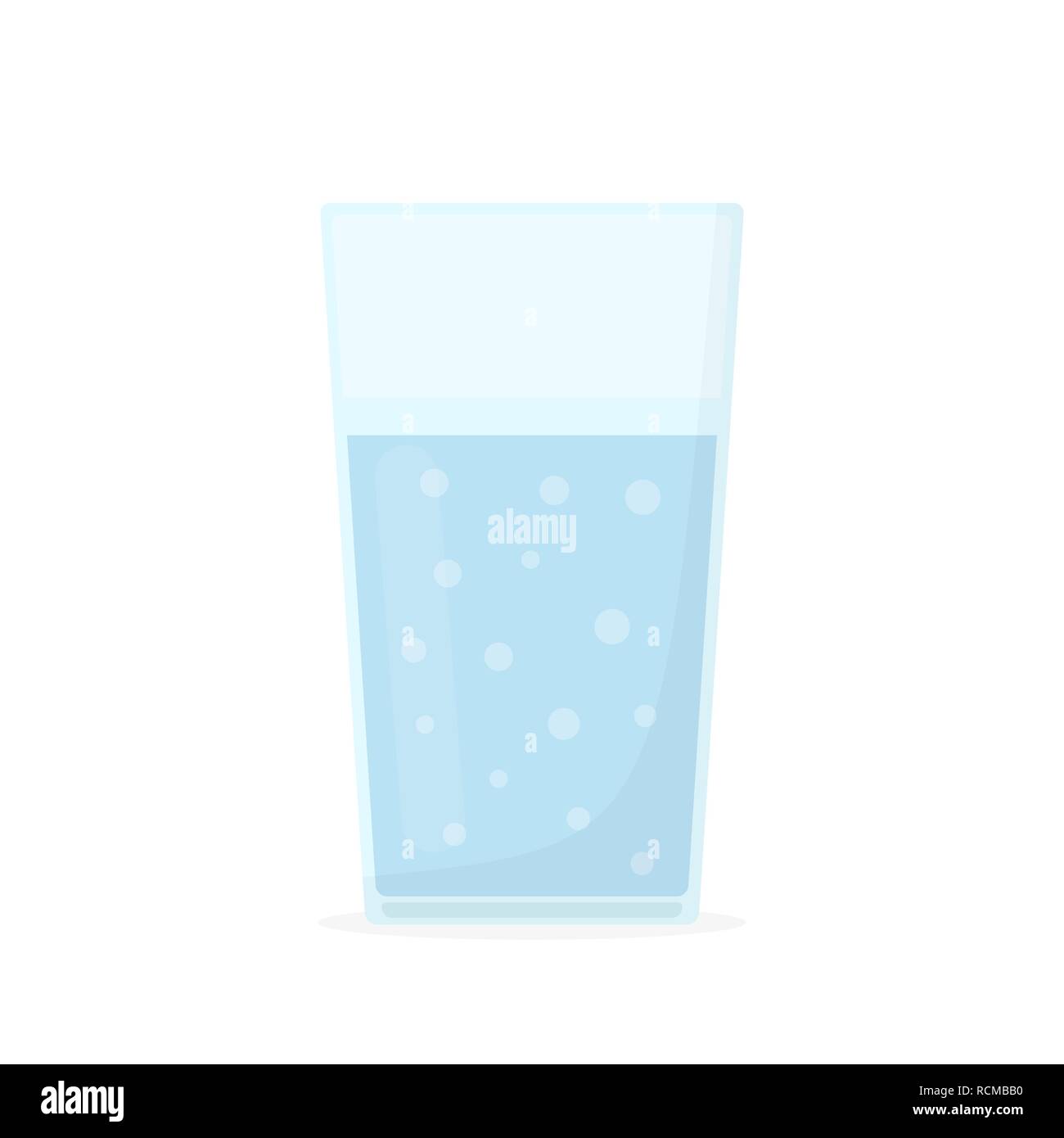 Glas mit Mineralwasser in flacher Ausführung. Vector Illustration. Glas mit Wasser, auf weißem Hintergrund. Stock Vektor