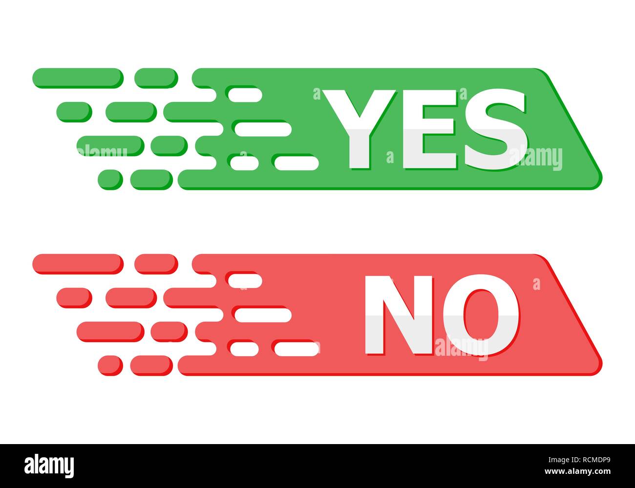Schaltflächen Ja und Nein in flacher Ausführung. Vector Illustration. Ja und Nein, zwei konzeptionelle Tasten Stock Vektor