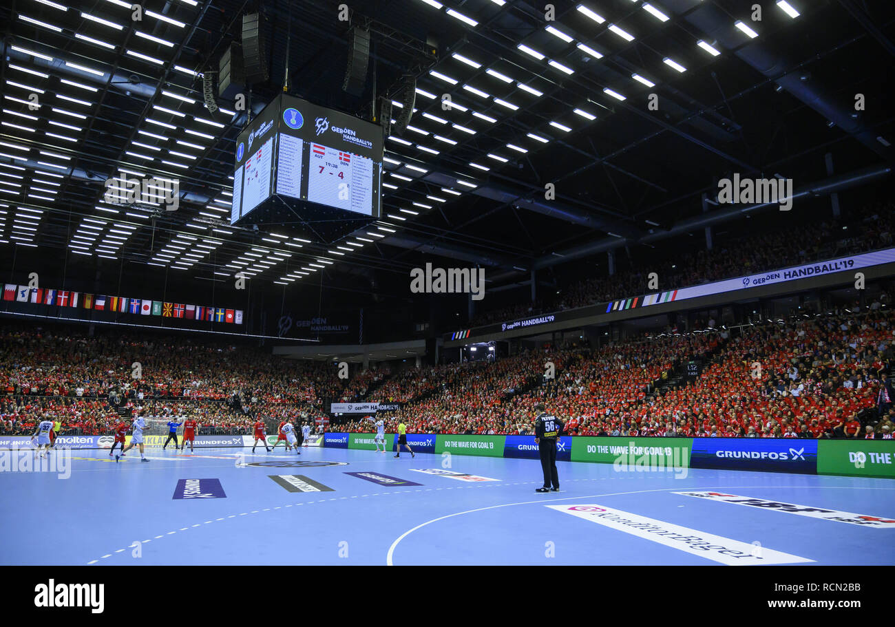 Herning, Dänemark. 15 Jan, 2019. Gruppe C handball Match zwischen Österreich und Dänemark Jyske Bank Boxen in Herning während der 2019 IHF Handball WM in Deutschland/Dänemark. Credit: Lars Moeller/ZUMA Draht/Alamy leben Nachrichten Stockfoto