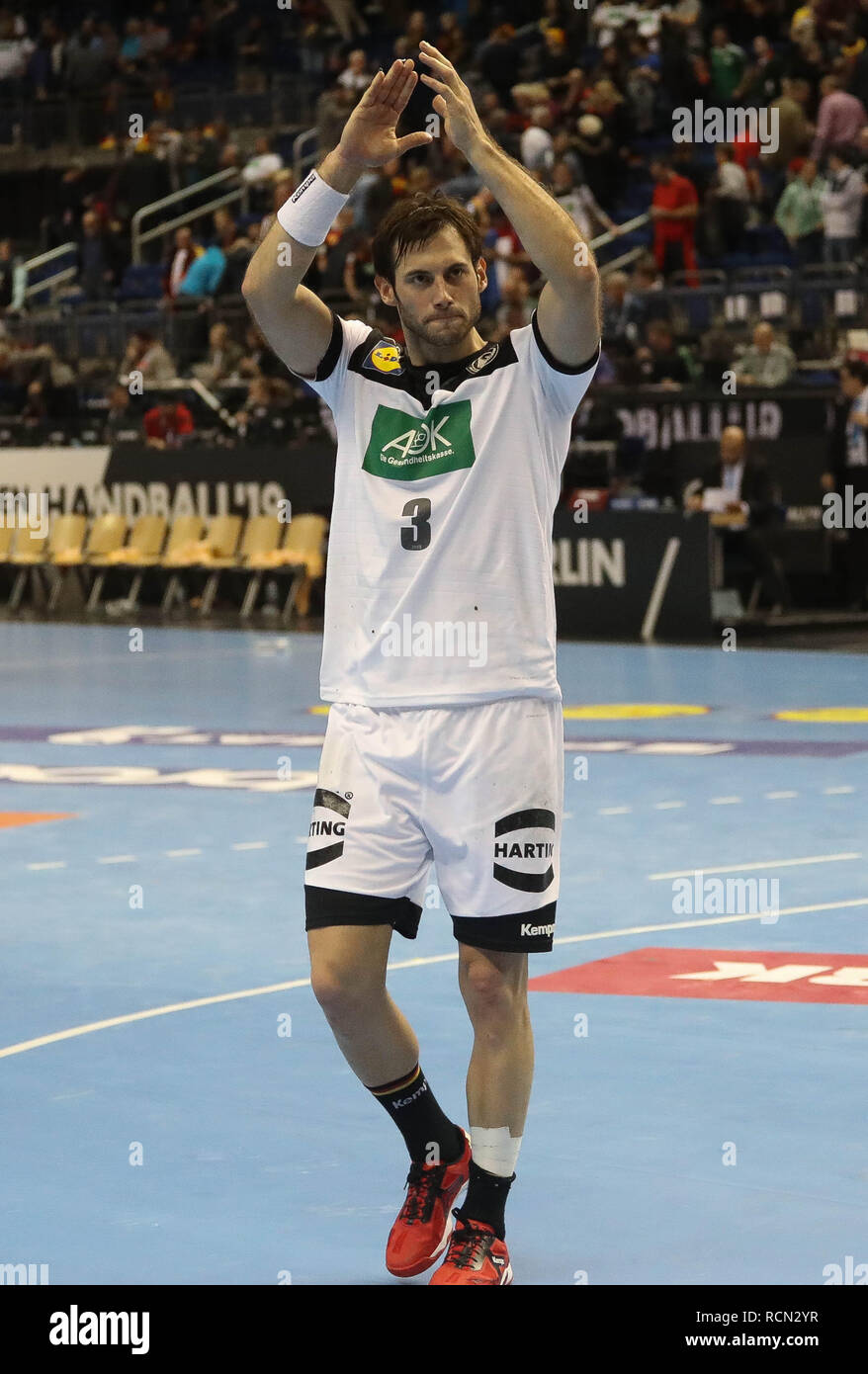 Berlin, Deutschland. 15. Jan 2019. Uwe Gensheimer (Deutschland) während der IHF Männer Wm 2019: Gruppe A handball Match zwischen Deutschland und Frankreich am 15. Januar 2019 in der Mercedes-Benz Arena in Berlin, Deutschland - Foto Laurent Lairys/DPPI Credit: Laurent Lairys/Agence Locevaphotos/Alamy leben Nachrichten Stockfoto