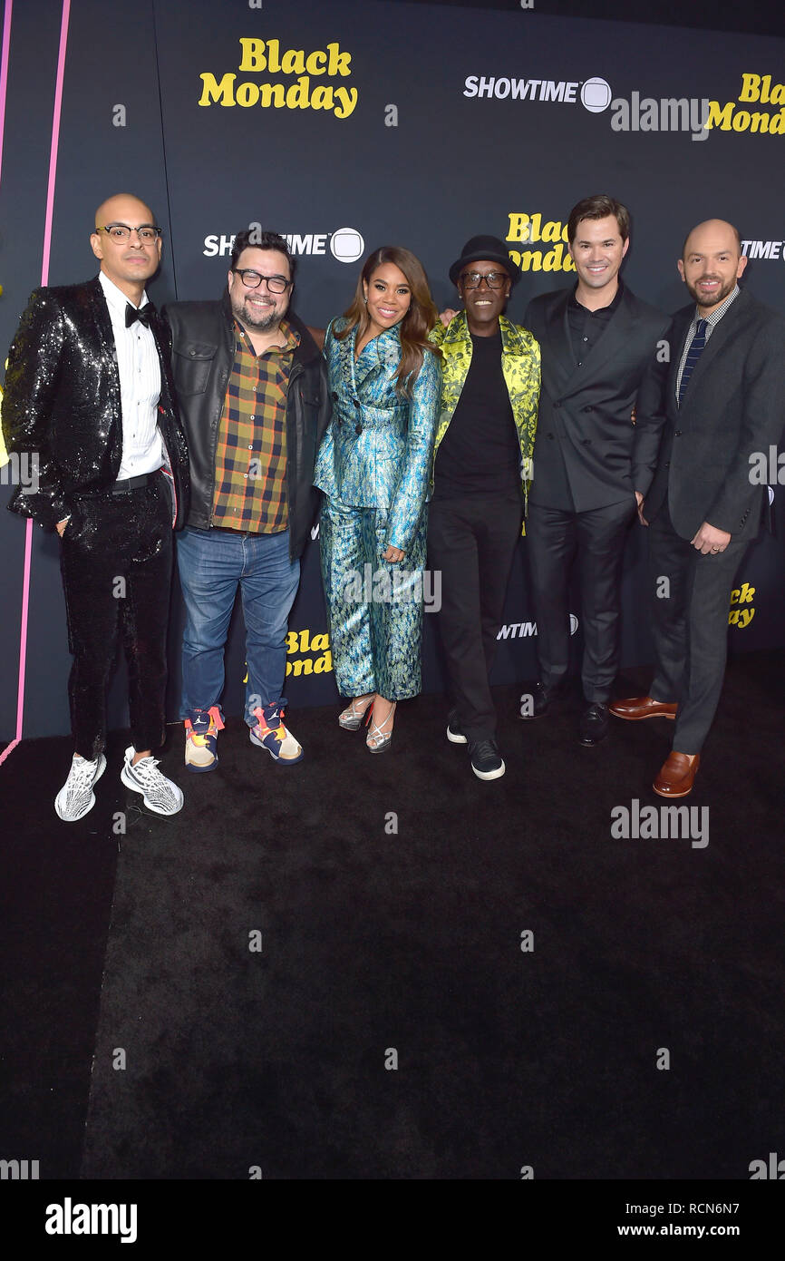 Los Angeles, USA. 14 Jan, 2019. Yassir Lester, Horatio Sanz, Regina Hall, Don Cheadle, Andrew Rannells und Paul Scheer bei der Premiere der "Showtime TV-Serie "Schwarzen Montag" im Theater im Ace Hotel. Los Angeles, 14.01.2019 | Verwendung der weltweiten Kredit: dpa/Alamy leben Nachrichten Stockfoto