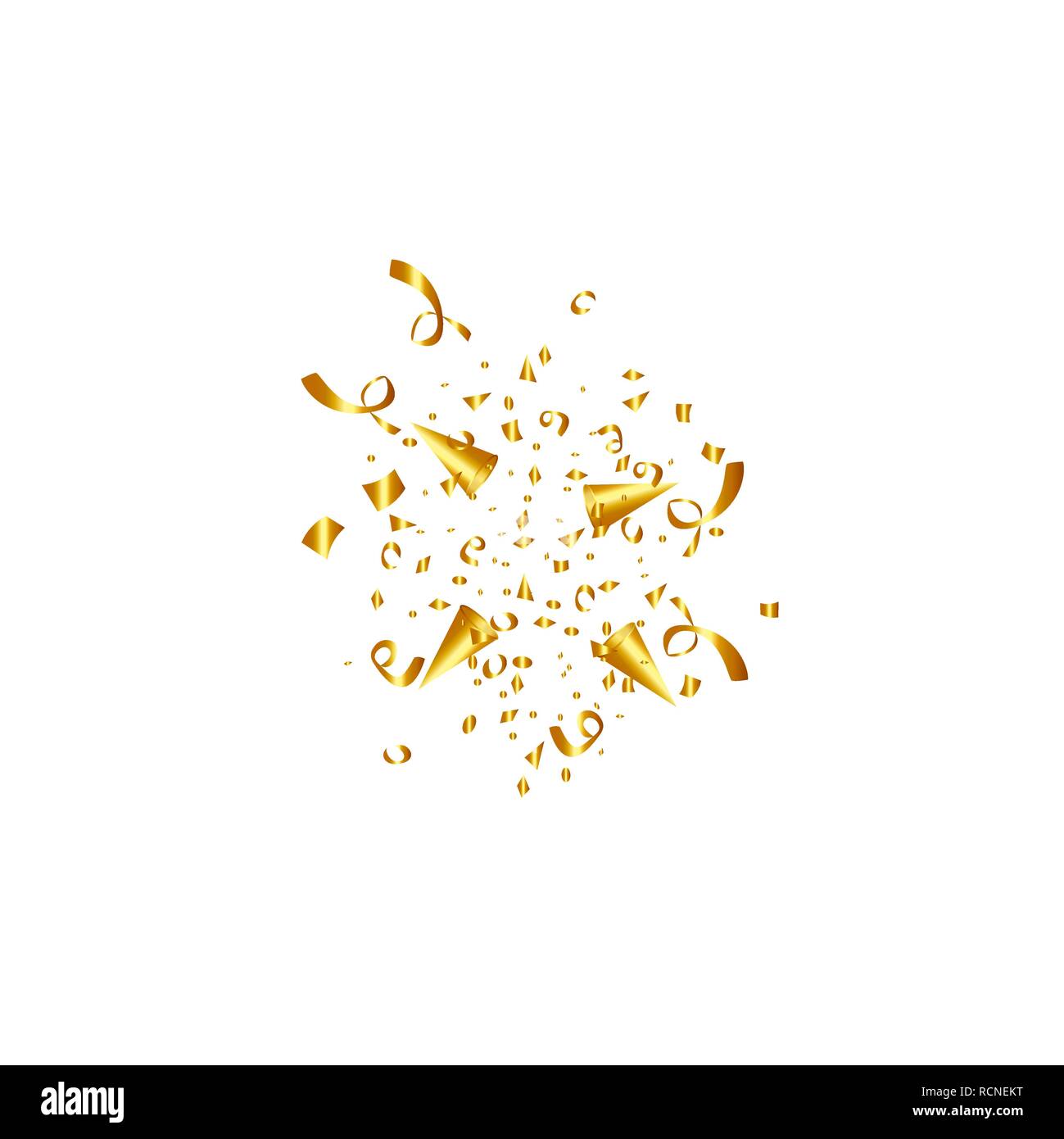Party popper isoliert. Golden Konfetti. Vector Illustration. Happy birthday Konzept Stock Vektor