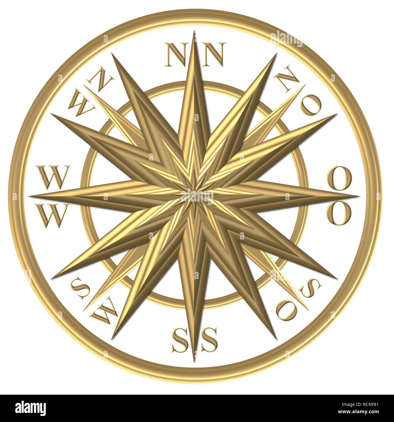 Goldener Kompass - Windrose - schiffssteuerrad Stockfoto
