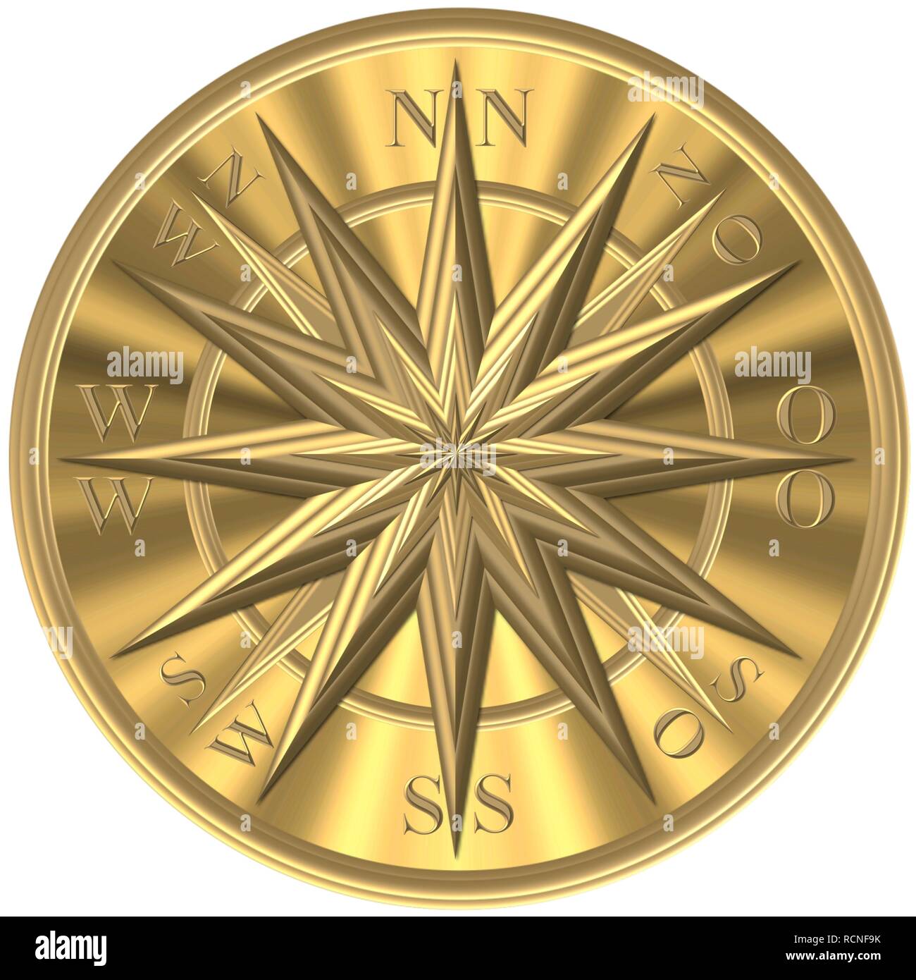 Goldener Kompass - Windrose - schiffssteuerrad Stockfoto