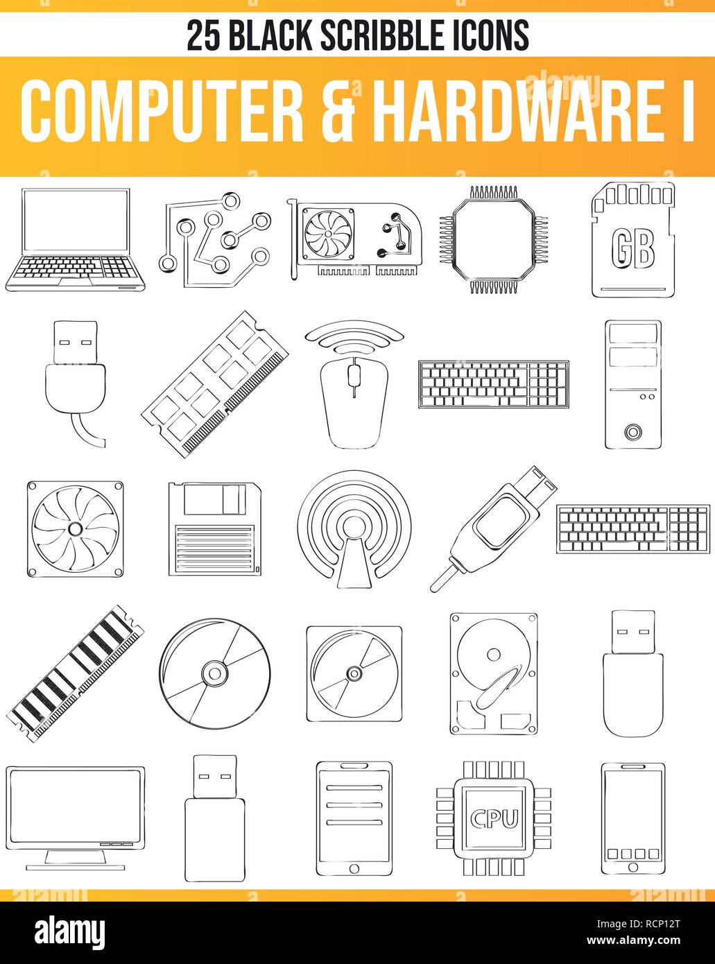 Schwarzen Symbole/Icons auf dem Computer. Dieses Icon Set ist perfekt für kreative Menschen und Designer, die das Problem mit der Hardware in Ihrer grafischen Designs benötigen. Stock Vektor