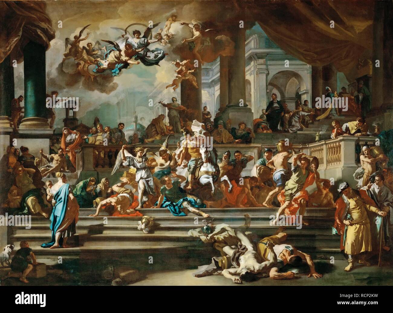 Die Vertreibung des Heliodor aus dem Tempel. Museum: Musée du Louvre, Paris. Autor: SOLIMENA, Francesco. Stockfoto