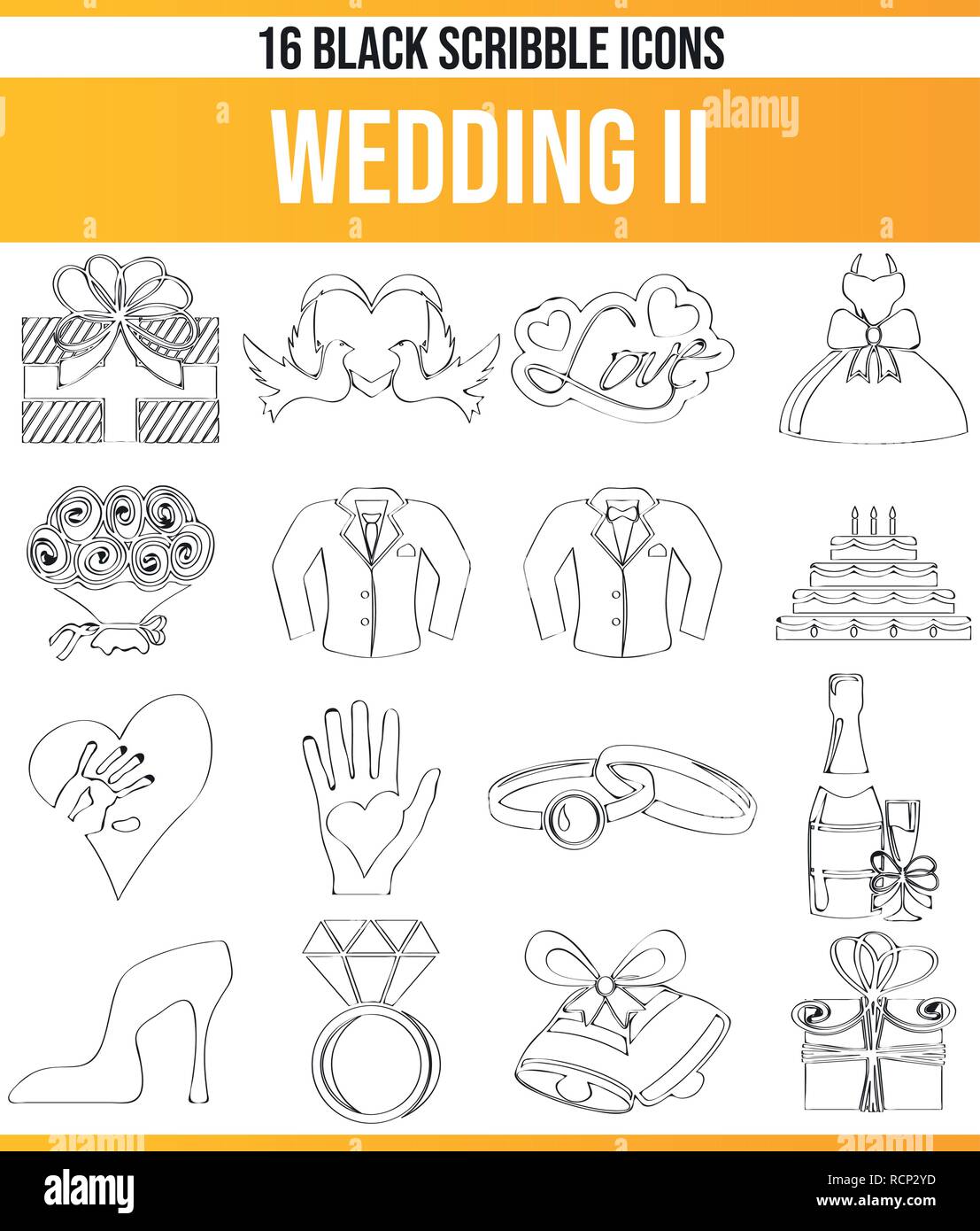 Schwarzen Symbole/Icons auf Hochzeit. Dieses Icon Set ist perfekt für kreative Menschen und Designer, die das Thema der Liebe in ihrer grafischen Designs benötigen. Stock Vektor