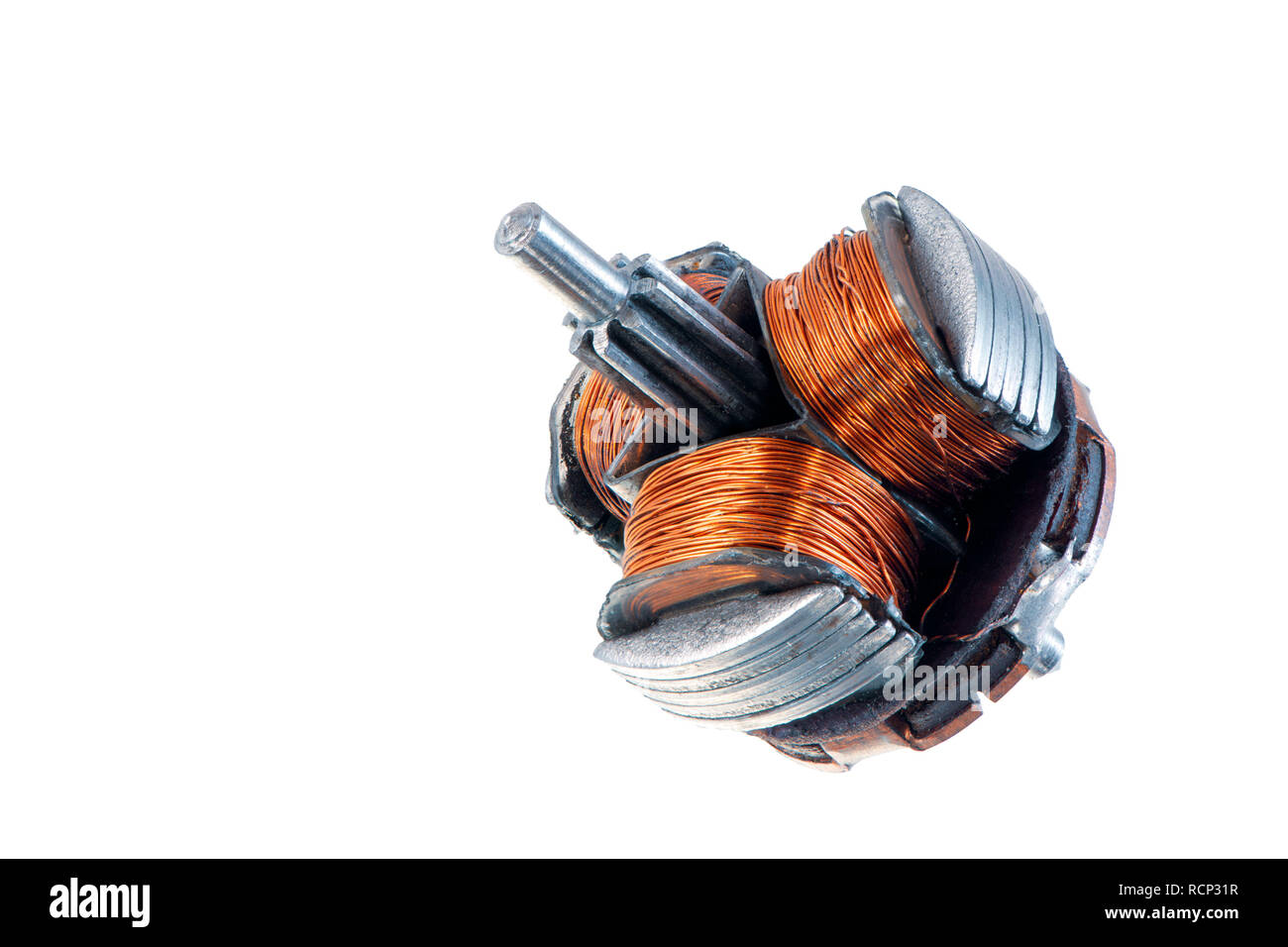 Makro eines alten isoliert Induktor eines Elektromotors Stockfoto