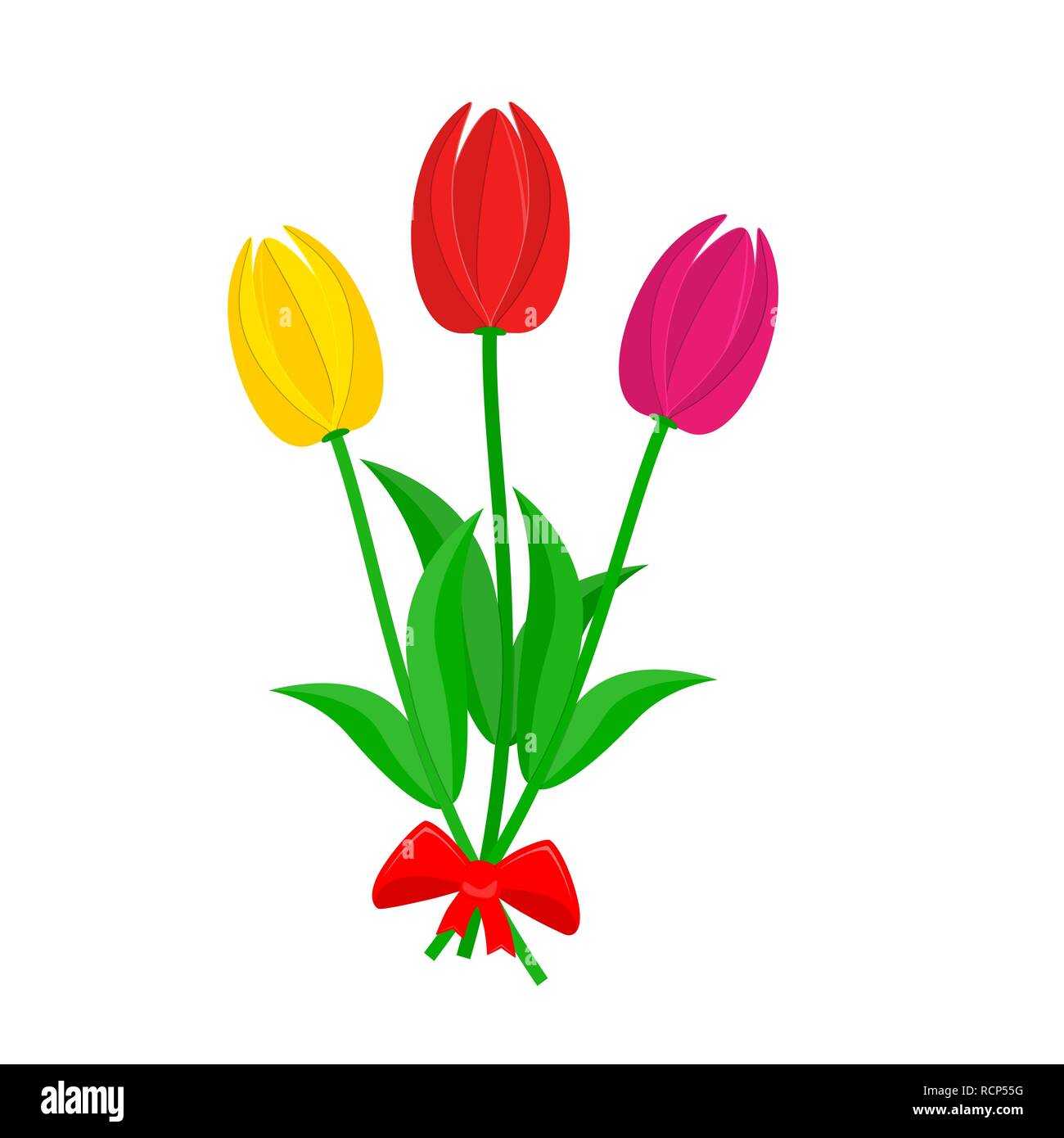 Blumenstrauß aus Tulpen in flacher Ausführung. Vector Illustration. Blumenstrauß aus drei Tulpen, auf weißem Hintergrund Stock Vektor