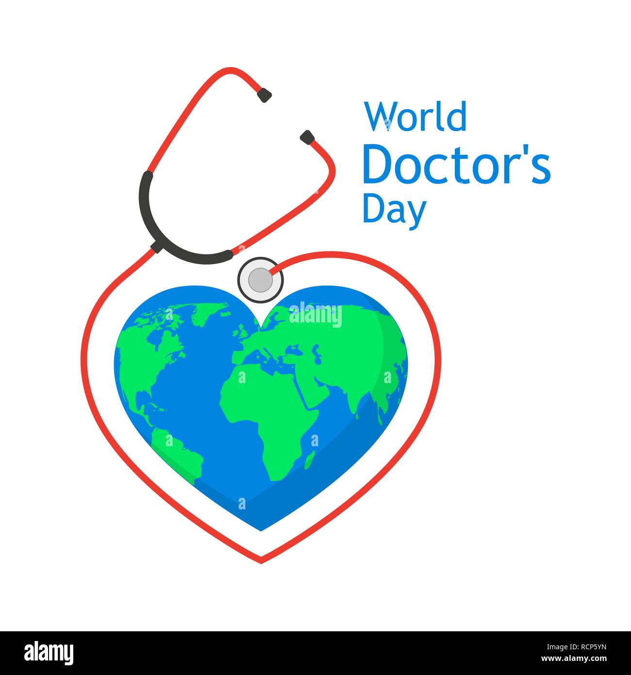 Ärzte tag Logo mit Globus und Zeichen der Stethoskop. Vector Illustration. Medizinische cute Hintergrund für Ärzte Tag. Tag Gesundheit Stock Vektor