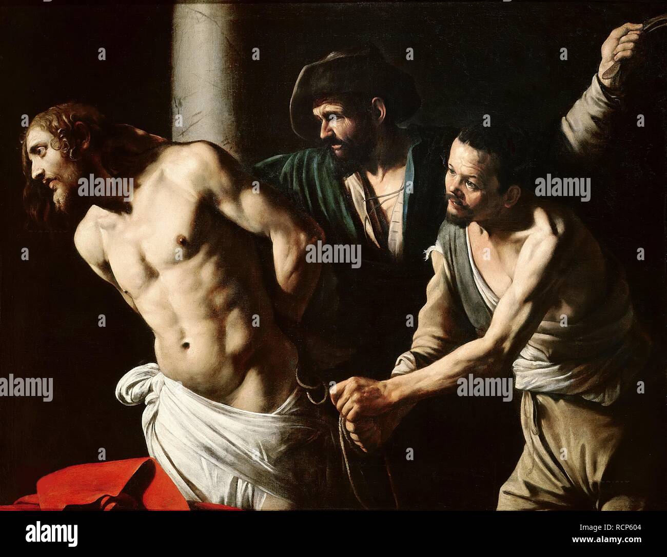 Christus in der Spalte. Museum: Musée des Beaux-Arts, Rouen. Autor: caravaggio. Stockfoto