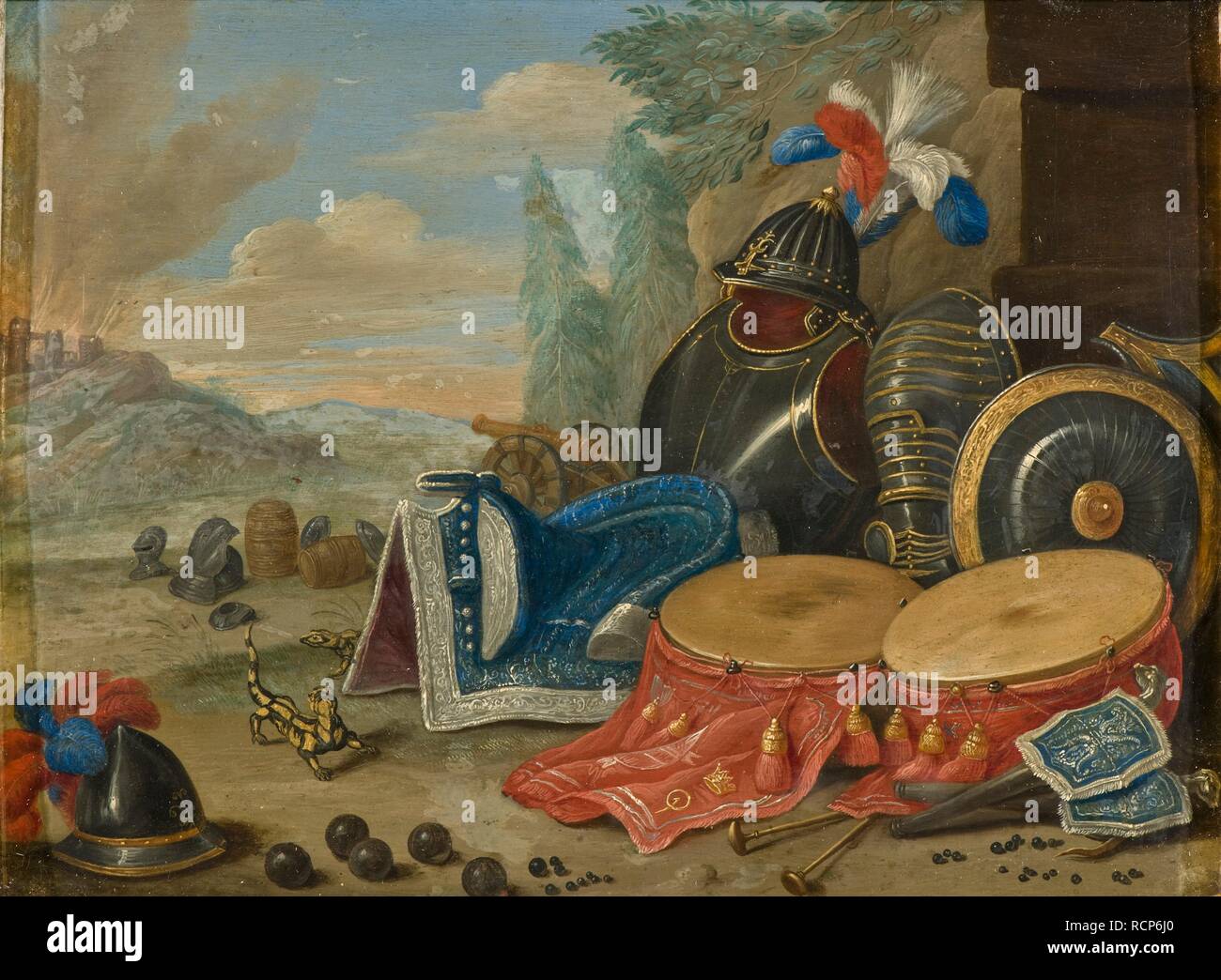 Embleme des Krieges. Museum: Nationalmuseum Stockholm. Autor: KESSEL, Jan van, der Ältere. Stockfoto