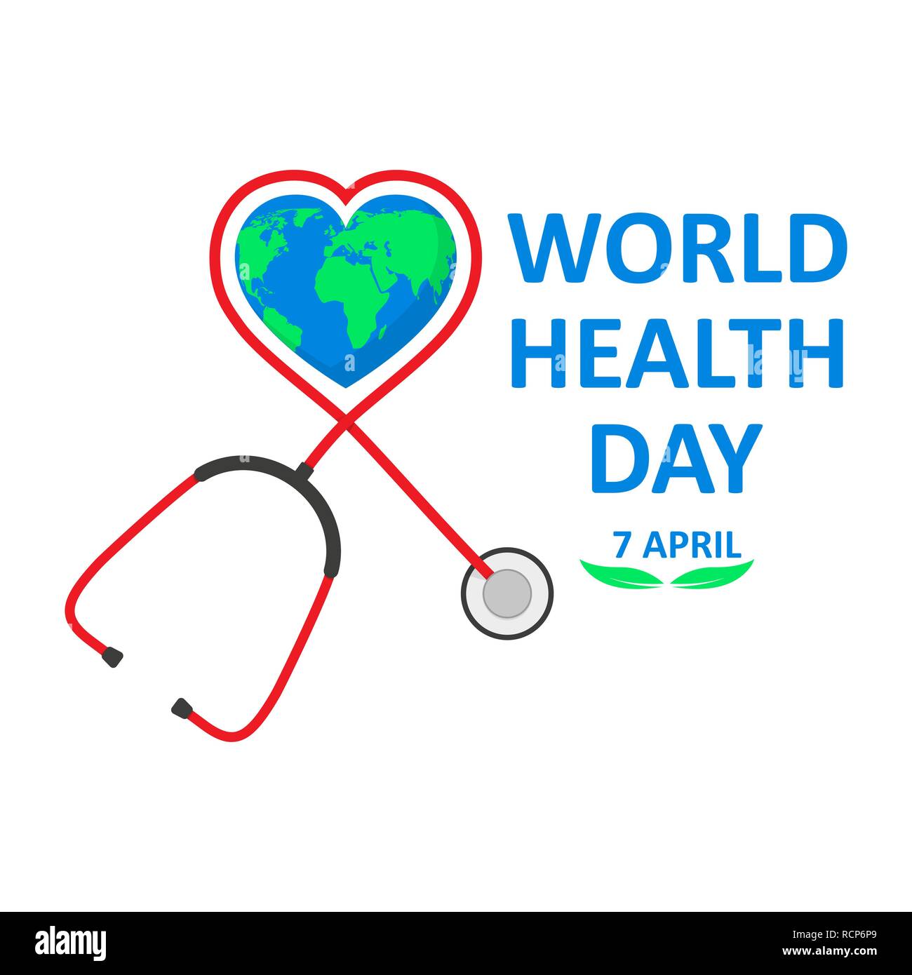 World Health Day Poster mit Stethoskop in flacher Ausführung. Vector Illustration. Globus unterzeichnen und Stethoskop, Ökologie Konzept, Stock Vektor