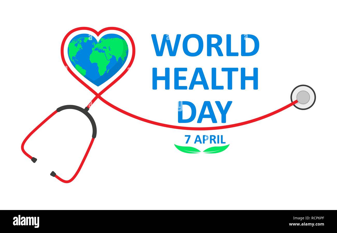 World Health Day Poster mit Stethoskop in flacher Ausführung. Vector Illustration. Globus unterzeichnen und Stethoskop, Ökologie Konzept, Stock Vektor