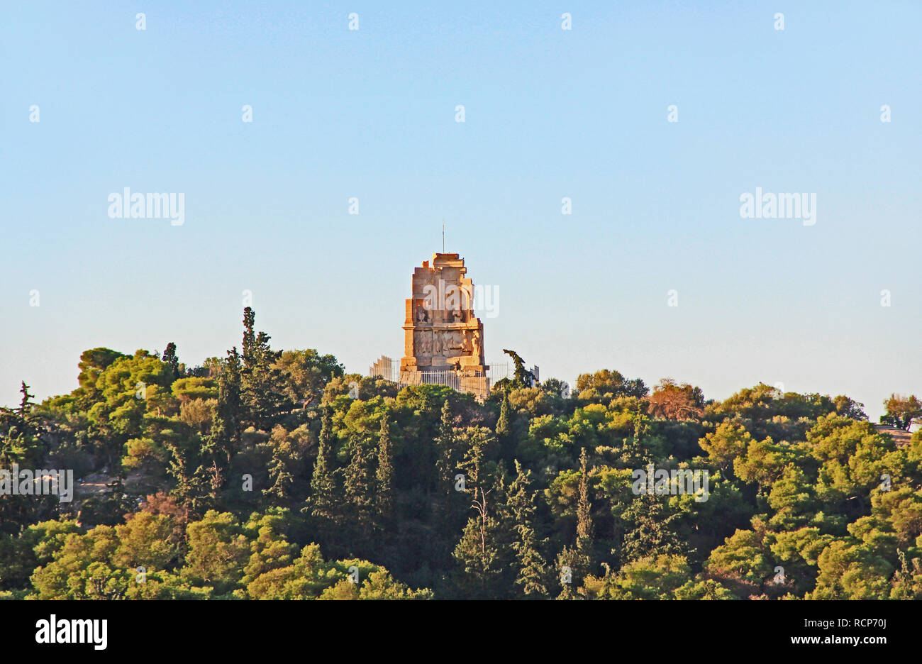 Philopappos wie von der Akropolis in Athen, Griechenland gesehen Stockfoto