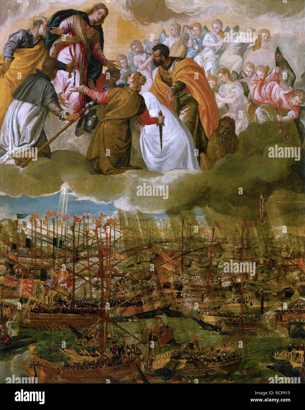 Allegorie der Schlacht von Lepanto. Museum: Gallerie dell'Accademia, Venedig. Autor: Veronese, Paolo. Stockfoto