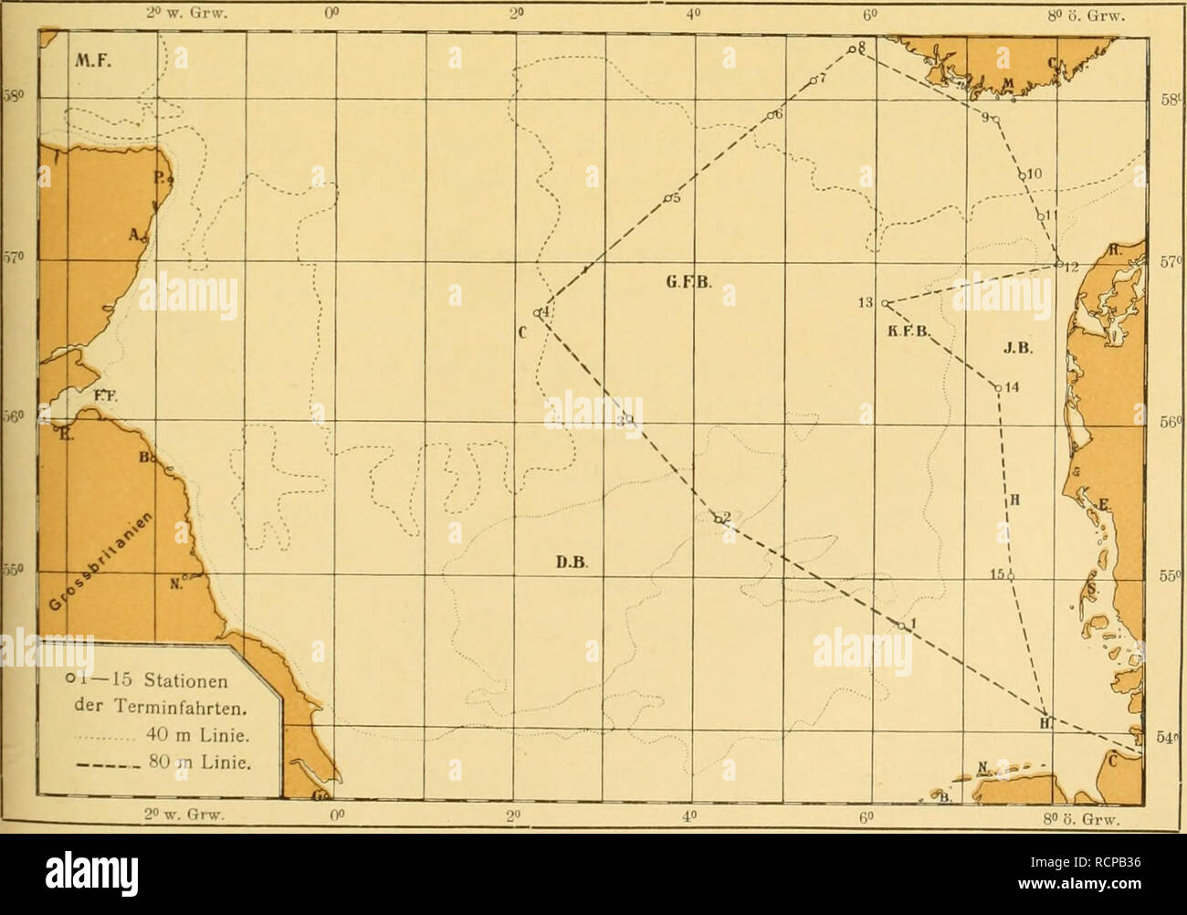 . Die Beteiligung Deutschlands an der internationalen Vollständigen: Bericht. Ozean; Fischerei; Meeresbiologie; Fischerei; Fischerei. 2 UÂ "Ã¼. Orv Ostsee - Terminfahrten. S.G. = StoUer Grund. F.B = Fehmarnbelt. K. in der li. = kleiner Glocke. G B = GroÃer Bell. N.B.= NeustÃ¤dter Bucht. CR. = Cadet-Rin D". A.= Arkona. T.=TreUeborg. A.G.=Adler-Grund. O.B. = Oderbank. St. B. = Slolper Bank. U.B. = die Danziger Bucht. H.:=Heia. .. = Neufahrwasser. D=3415. F. = Pillau. B.=BrÃ¼sterort. M.=Memel. M.B. = Mittel-Bank. S. 4 = Schwed. Terminstation 4.. Nordsee-Terminfahrten. H.= Helgoland. D.B. Â tun Stockfoto