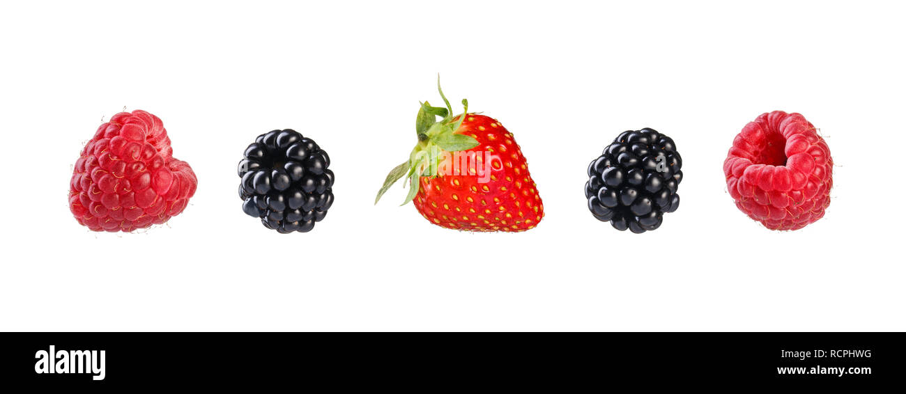 Sammlung von Frische gemischte Beeren. Auf weissem Hintergrund. Stockfoto
