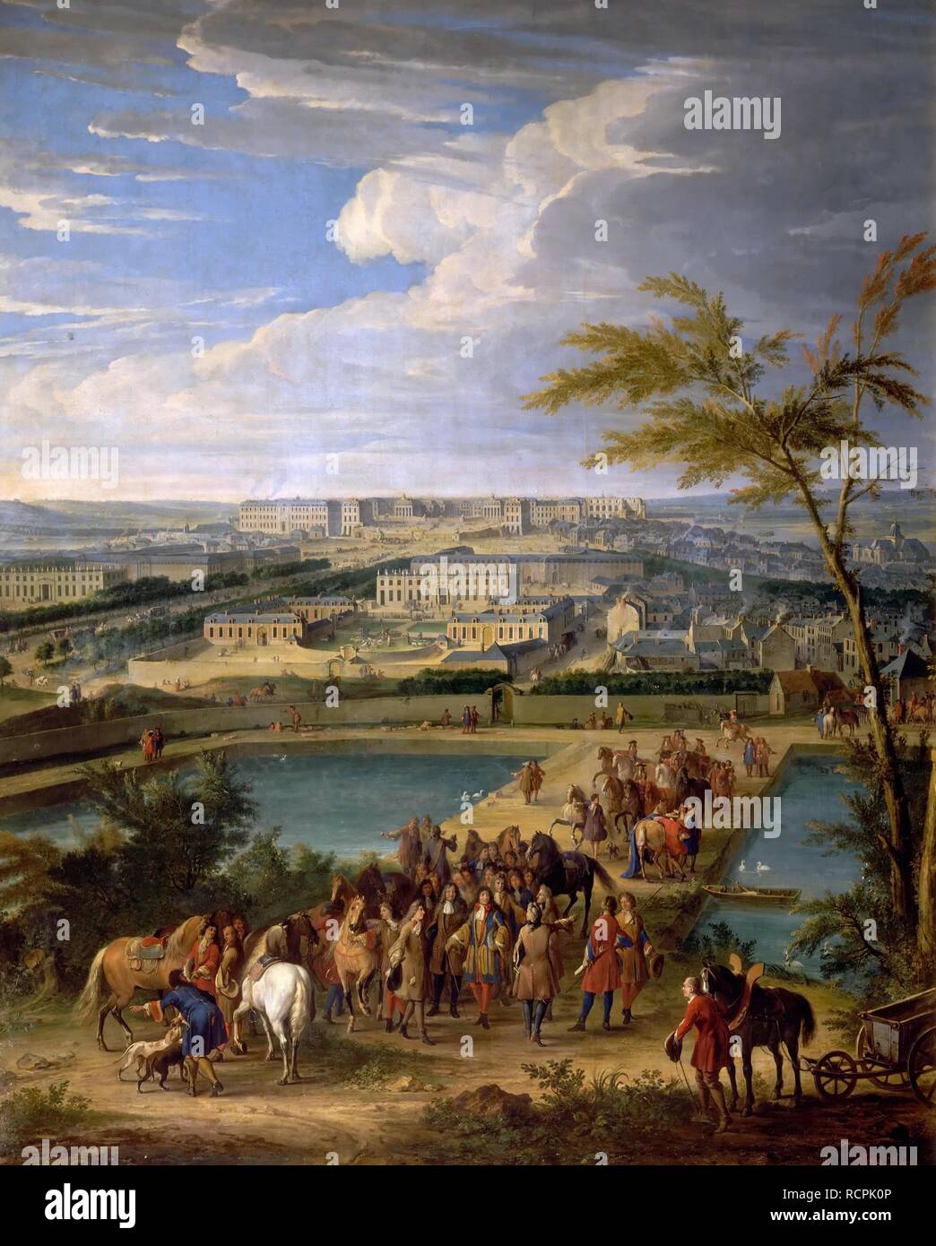 Blick auf die Stadt und das Schloss von Versailles, vom Montbauron Hügel gesehen. Museum: Musée de l'Histoire de France, Château de Versailles. Autor: Martin, Jean-Baptiste. Stockfoto