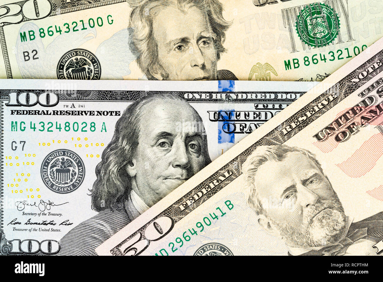 US-Dollar Banknoten als Bild Hintergrund, Ansicht von oben Stockfoto