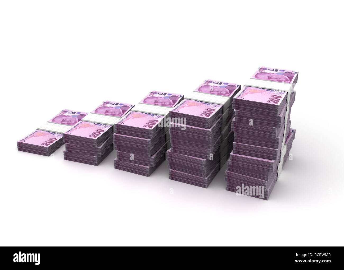 Türkische Lira Balkendiagramm (isoliert auf weißem Hintergrund) Stockfoto