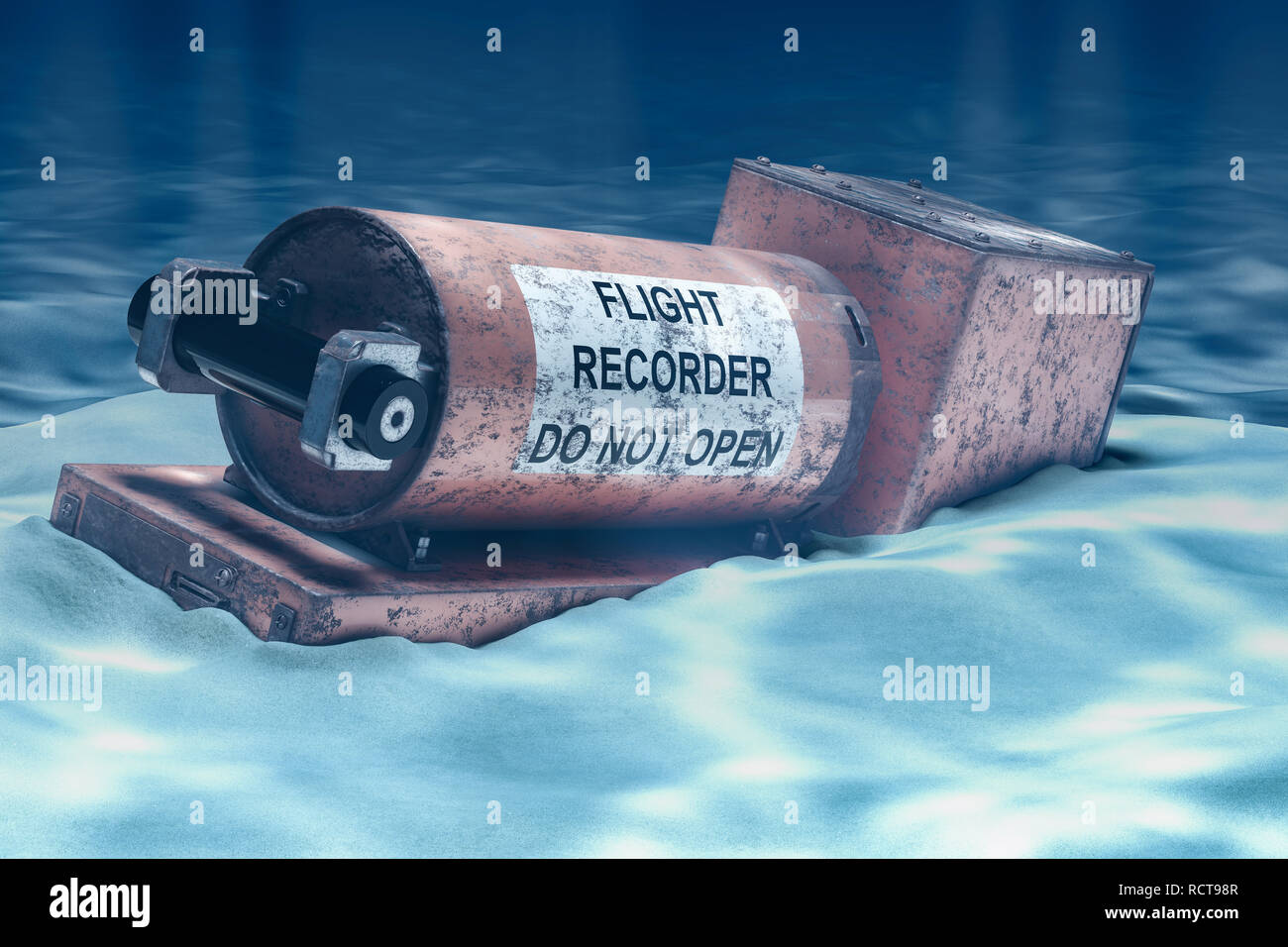 Flight Data Recorder, black box unter Wasser. 3D-Rendering Stockfoto