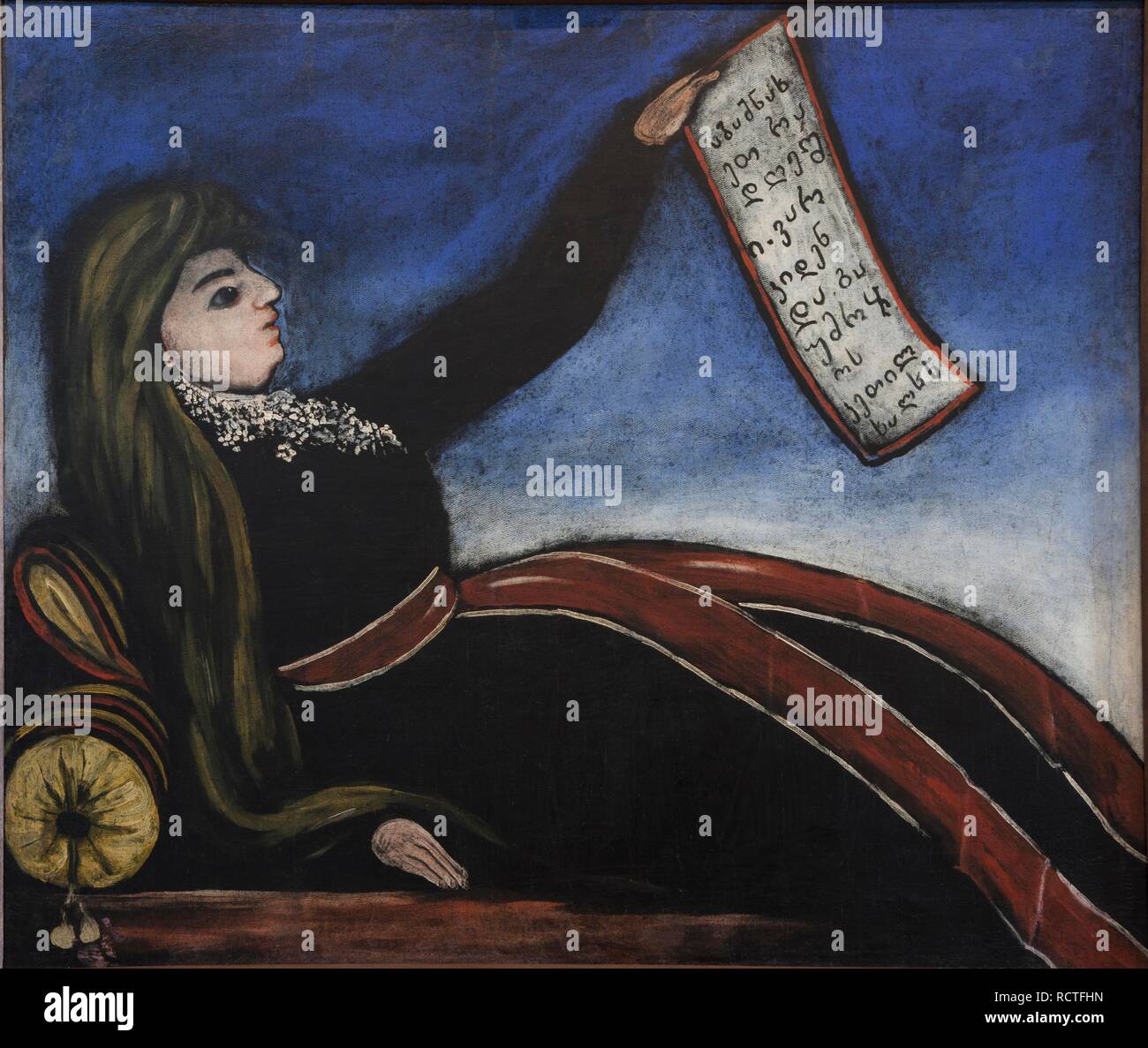 Georgische Frau auf einer Couch. Museum: Niko Pirosmani Museum, Mirzaani. Autor: PIROSMANI NIKO. Stockfoto