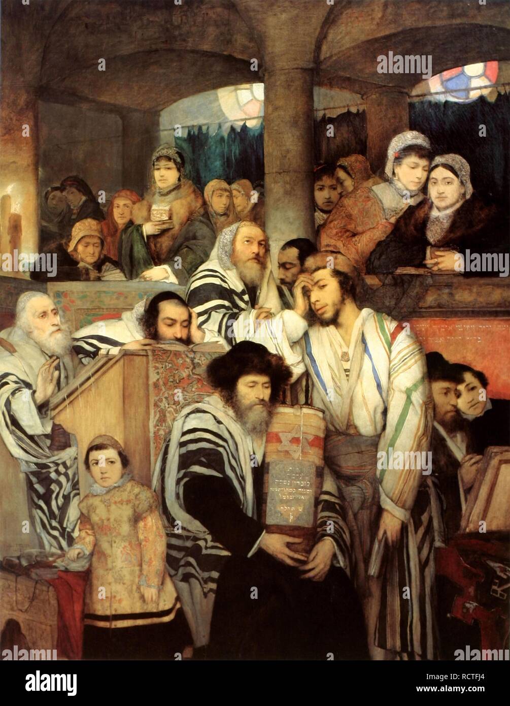 Juden beten in der Synagoge am Yom Kippur. Museum: Tel Aviv Museum of Art  Autor: Gottlieb, Maurycy Stockfotografie - Alamy