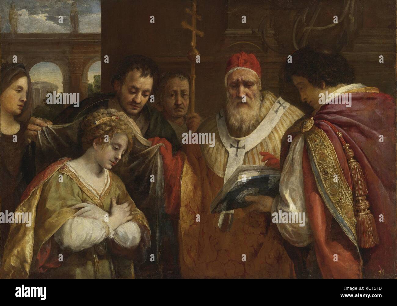 Hl. Domitilla Erhalt der Schleier von Papst Clemens I. Museum: private Sammlung. Thema: Cortona, Pietro da. Stockfoto