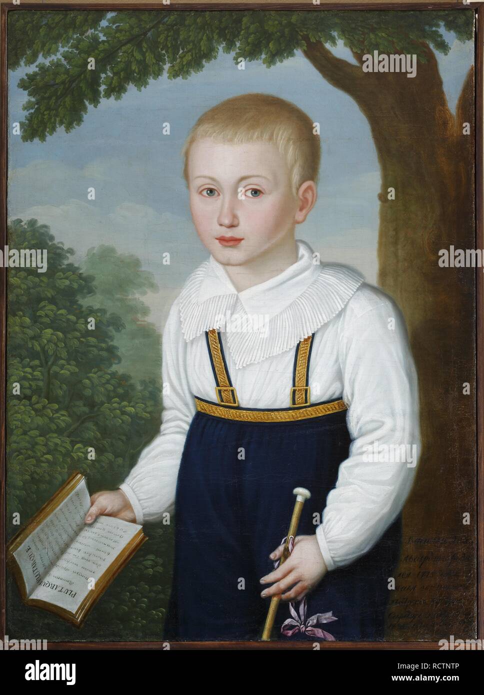 Portrait von Wassili Engelhardt (1814-1868) als Kind, mit einem Buch von Plutarch. Museum: Staatliches Historisches Museum, Moskau. Autor: Petrovsky, Z Stockfoto