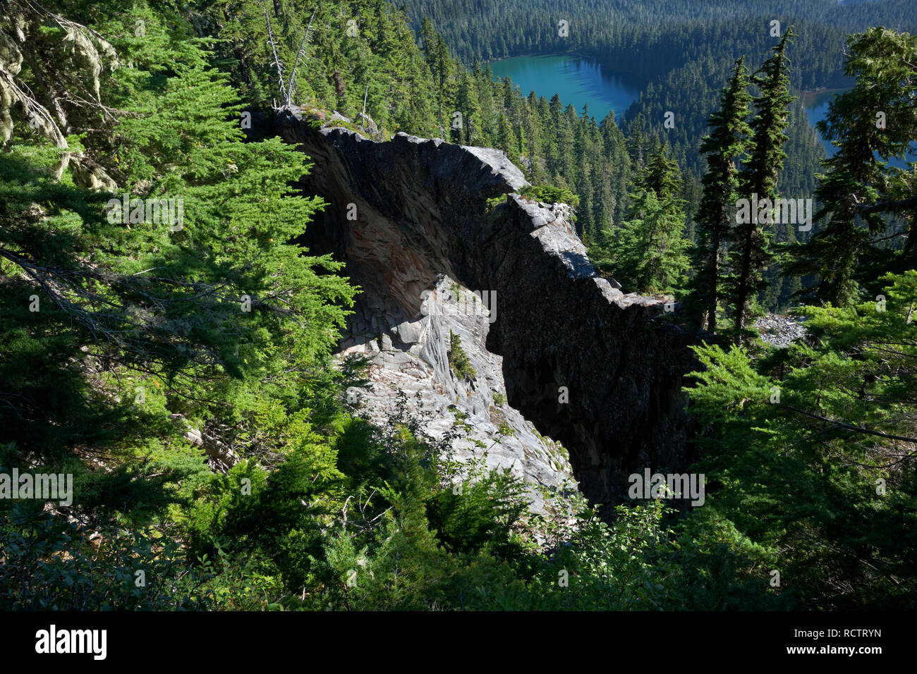 WA 15789-00 ... WASHINGTON - Ethel Lake und Lake James unterhalb der Natürlichen Brücke. einen Abstecher aus der Nördlichen Loop Trail im Mount Rainier National Park. Stockfoto