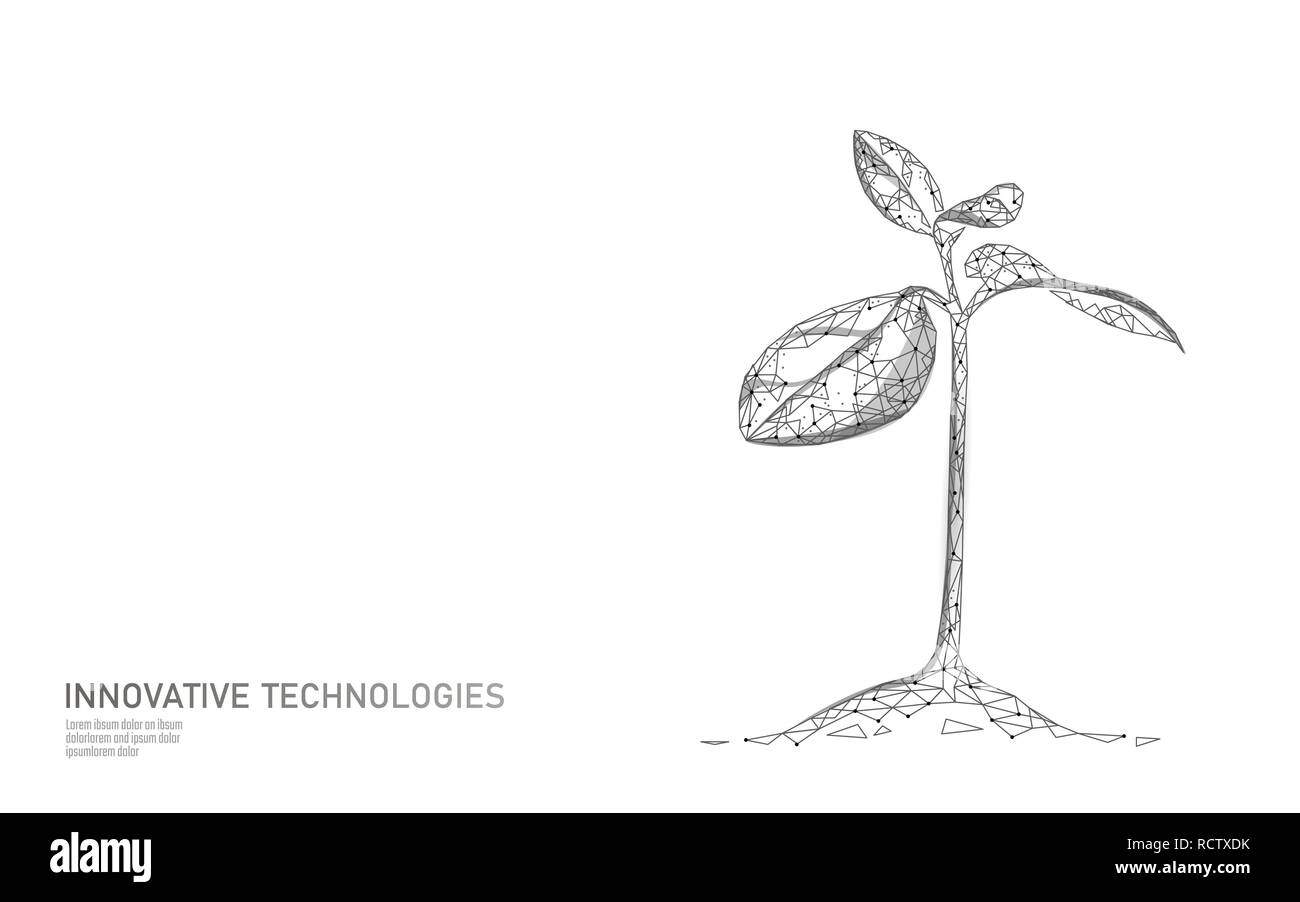 Pflanze sprießen Ökologische abstraktes Konzept. 3D-Render Sämling Baum Blätter. Speichern planet Natur Umwelt wachsen Leben eco polygon Dreiecke Low Poly Vector Illustration Stock Vektor