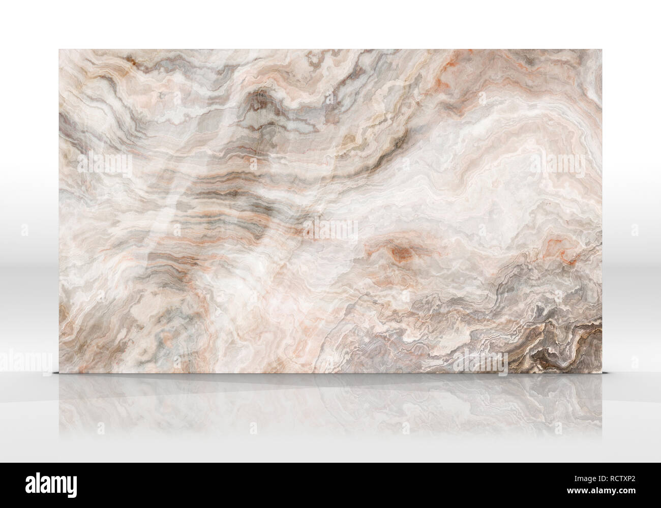 Onyx Marmor Fliesen stehen auf dem weißen Hintergrund mit Reflexionen und Schatten. Textur für Design. 2D-Darstellung. Natürliche Schönheit Stockfoto