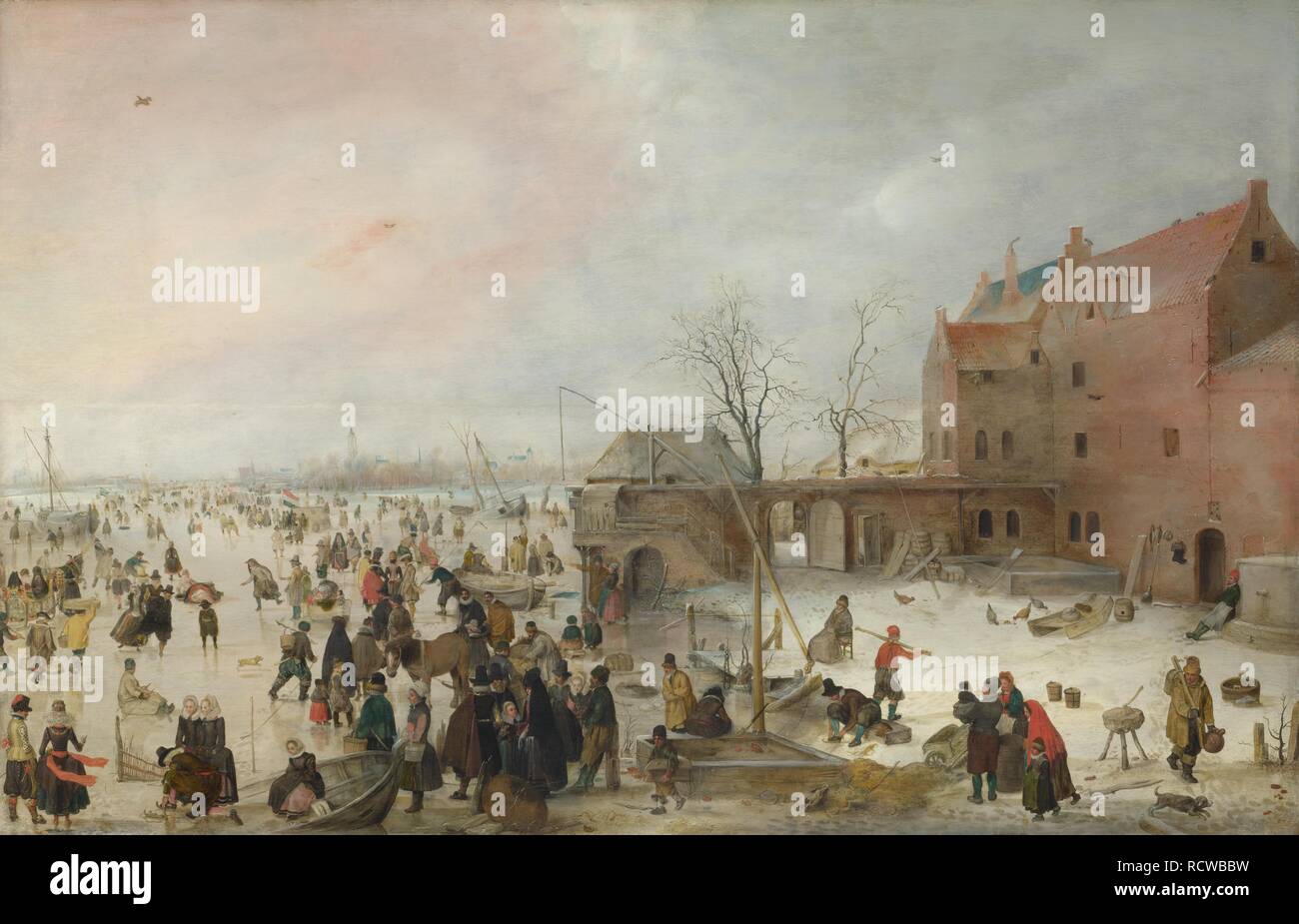 Eine Szene auf dem Eis in der Nähe einer Stadt. Museum: National Gallery, London. Autor: AVERCAMP, Hendrick. Stockfoto