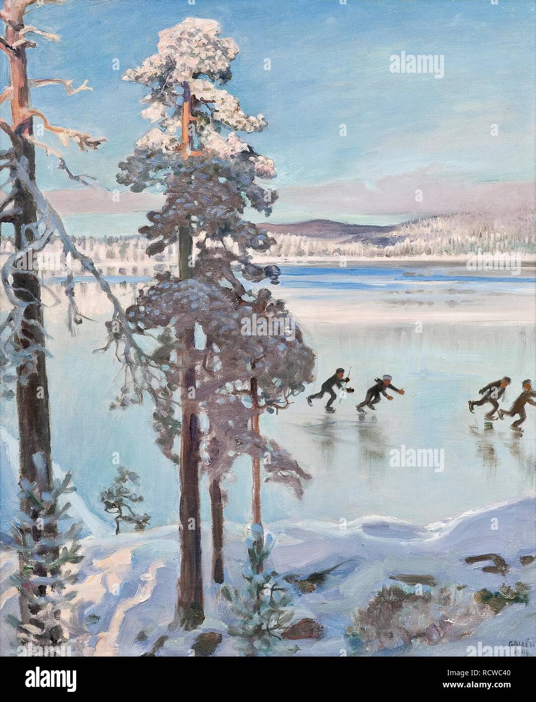 Die Skater in der Nähe der Ufer des Kalela. Museum: private Sammlung. Autor: GALLEN-KALLELA AKSELI,. Stockfoto