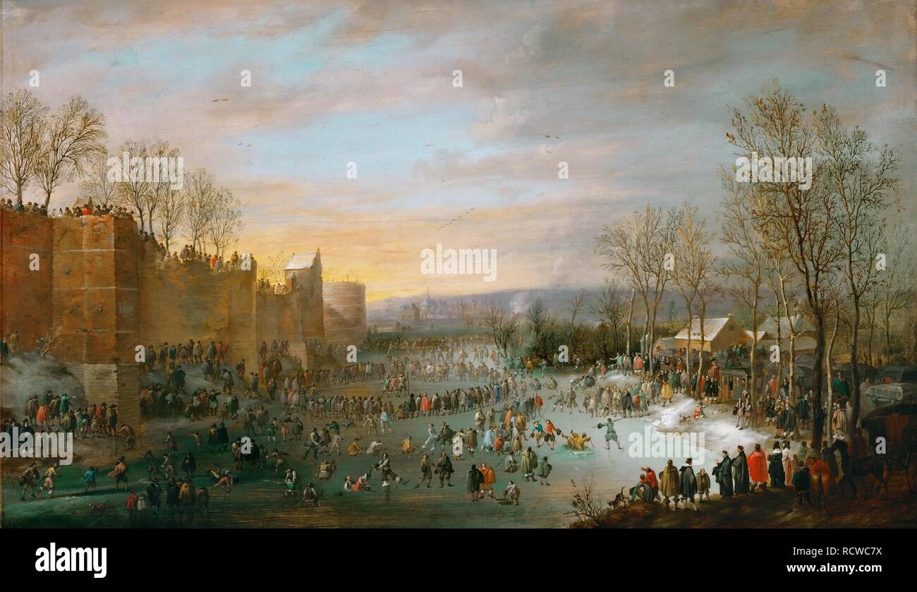 Eislaufen am Stadtgraben in Brüssel. Museum: Kunst Museum, Vienne. Autor: ROBERT VAN DEN HOECKE,. Stockfoto