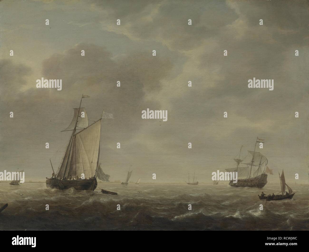 Ein Holländer - von - Krieg und verschiedene Schiffe in einer Brise. Museum: National Gallery, London. Autor: VLIEGER, Simon de. Stockfoto