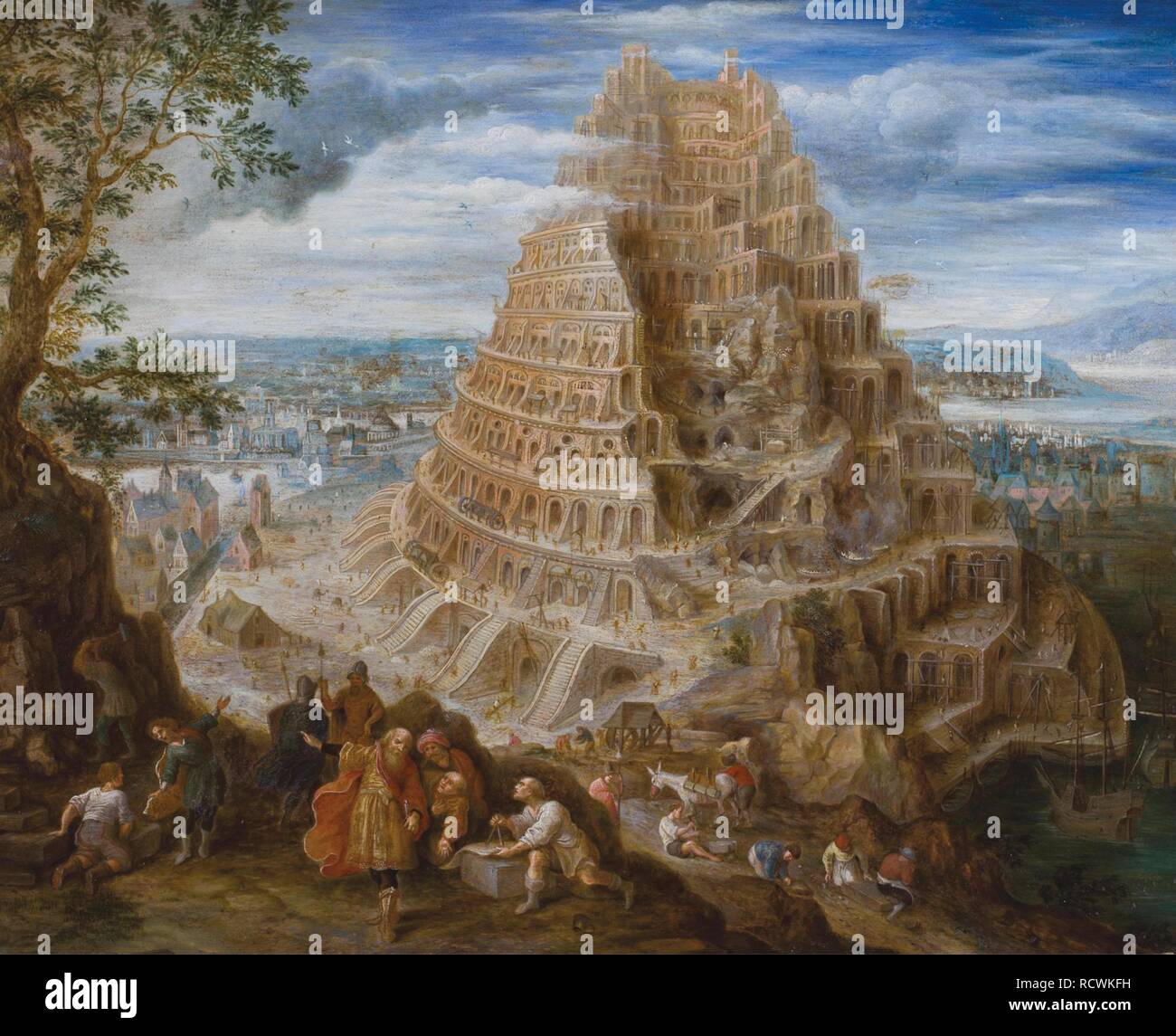 Der Turm von Babel. Museum: private Sammlung. Autor: LUCAS VAN VALCKENBORCH,. Stockfoto