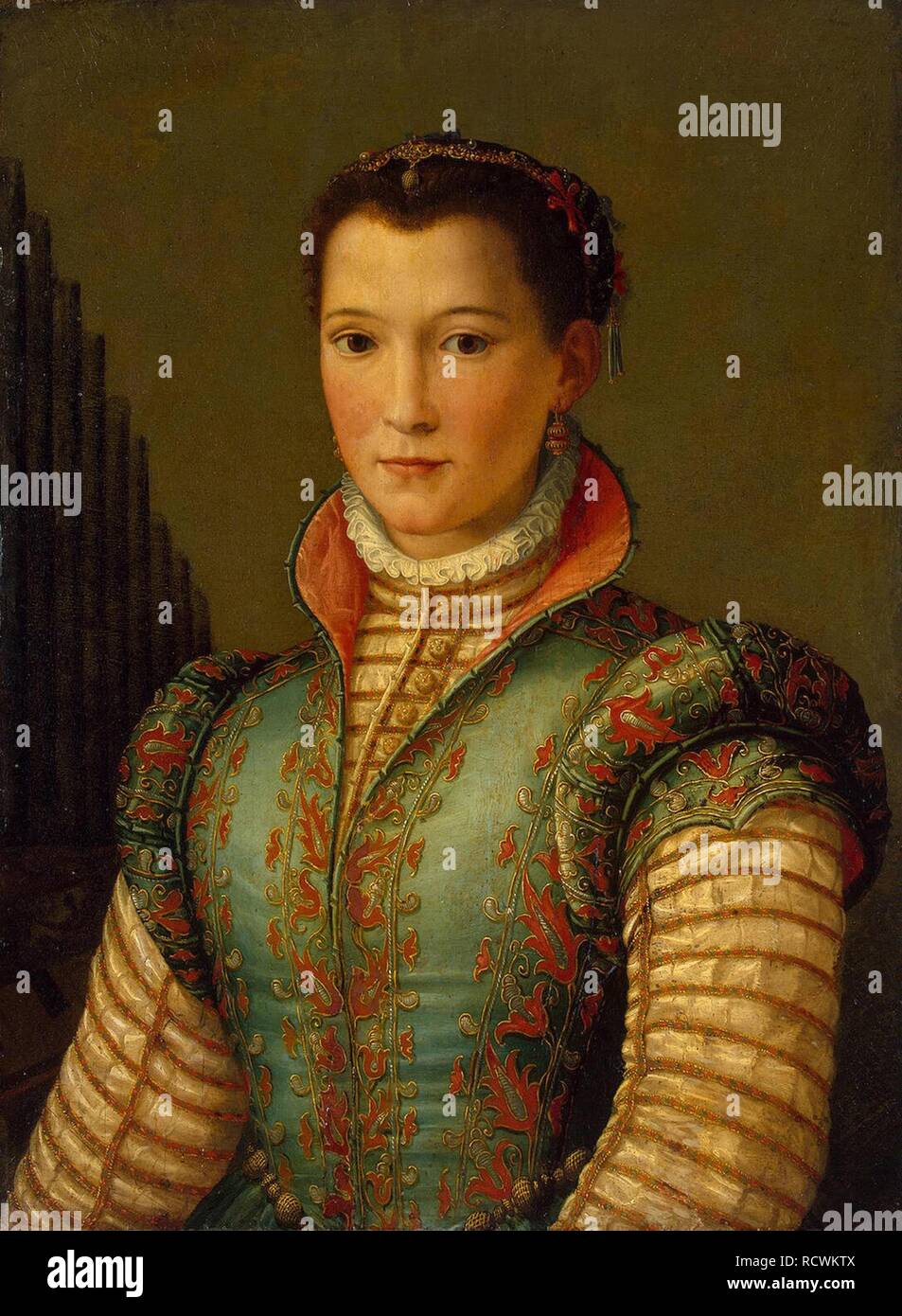 Portrait von Eleonore von Toledo (1522-1562), Ehefrau von Großherzog Cosimo I. de' Medici. Museum: Staatliche Eremitage, St. Petersburg. Autor: Alessandro Allori. Stockfoto