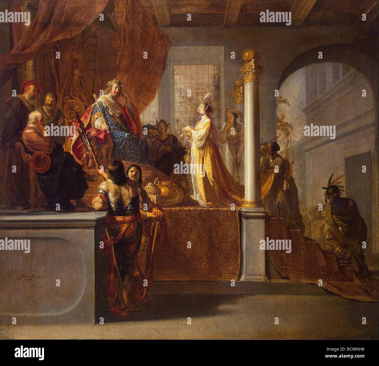 Königin von Saba vor Salomo. Museum: Staatliche Eremitage, St. Petersburg. Autor: Knüpfer, Nicolaes. Stockfoto