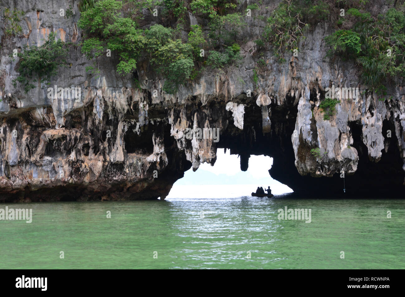 Tham Lod Yai (Grotte Höhle) Dschungel bedeckten Kalksteinfelsen in Phang Nga Bay Stockfoto