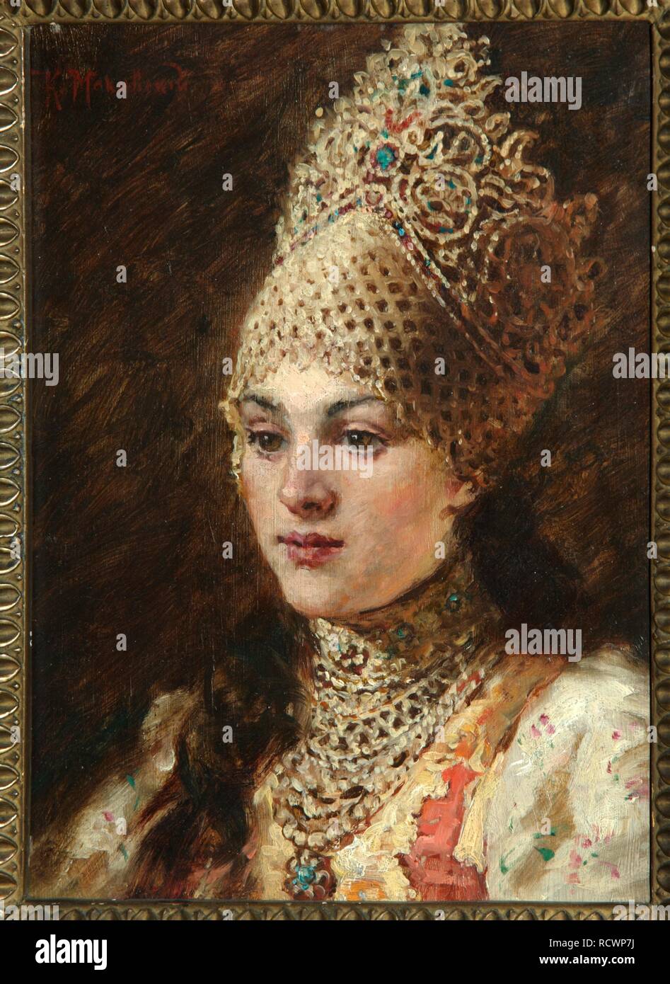 Boyar, der Frau. Museum: private Sammlung. Autor: Makovsky, Konstantin Yegorovich. Stockfoto