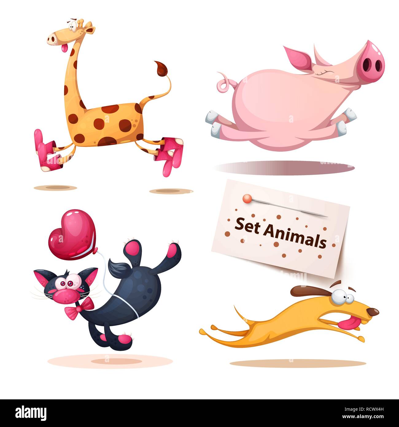 Giraffen, Schwein, Katze, Hund, Tiere Stock Vektor