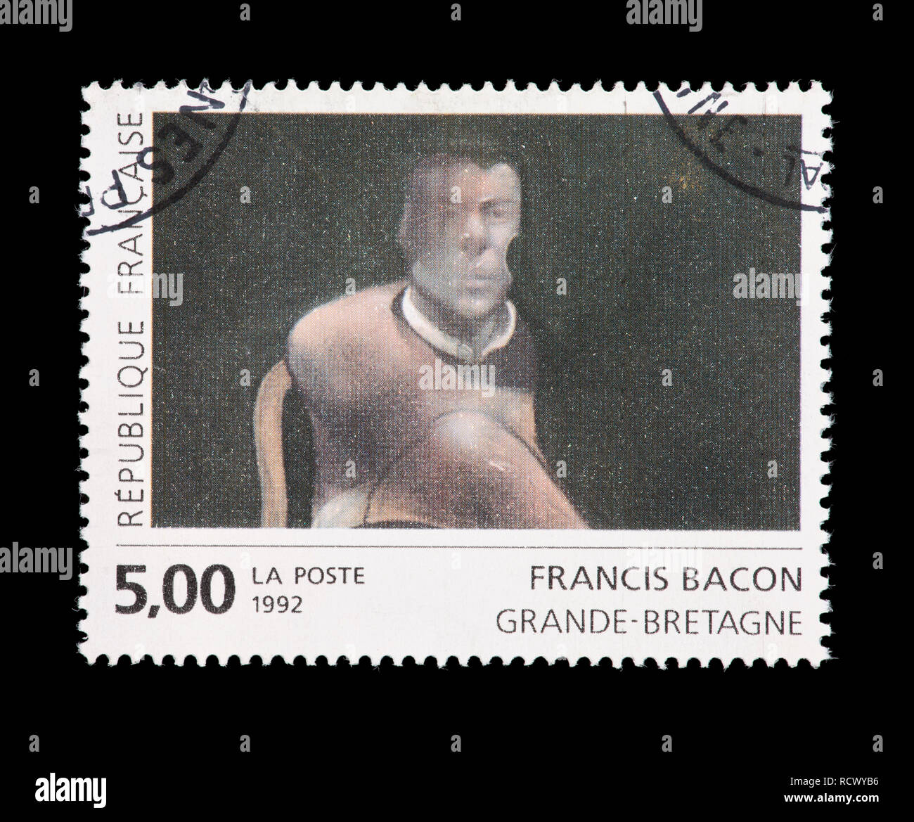 Briefmarke aus Frankreich, das Portrait von John Edwards von Francis Bacon. Stockfoto