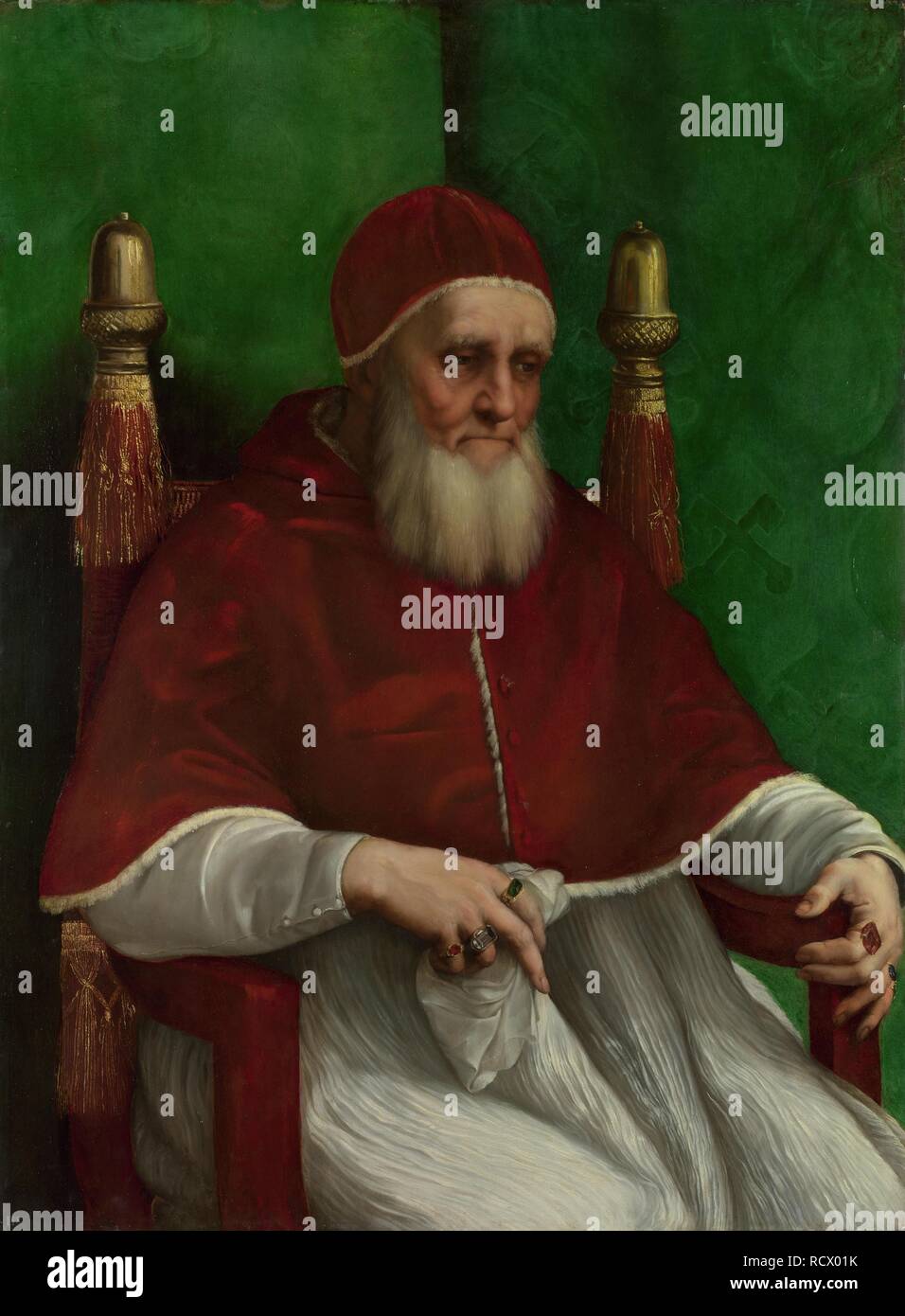 Porträt von Papst Julius II. Museum: National Gallery, London. Autor: Raphael (Raffaello Sanzio da Urbino). Stockfoto