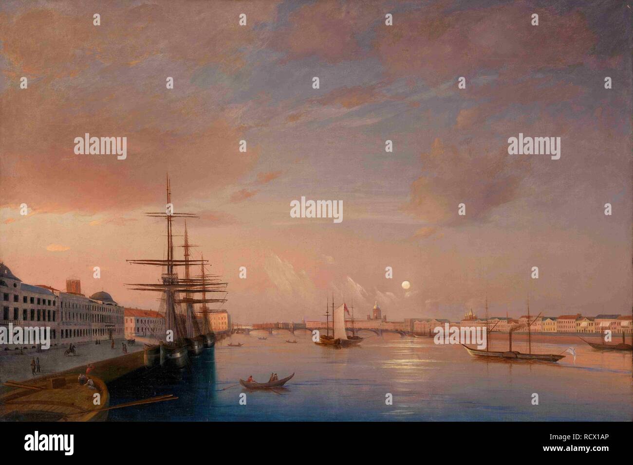 Ansicht der Salzlagerstätte (Verkündigung) Brücke und Nikolaevskaya Böschung. Museum: private Sammlung. Autor: Vorobyev, Maxim Nikiphorovich. Stockfoto